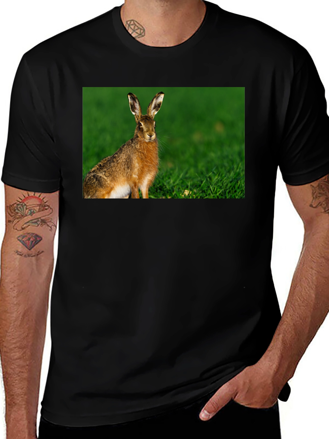 Variant 11 of Hare Graphic Black Tee - Nature Lover's Shirt