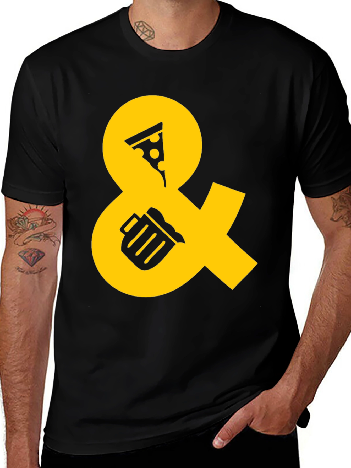 Variant 14 of Pizza and Beer Graphic Tee - Black Casual Shirt