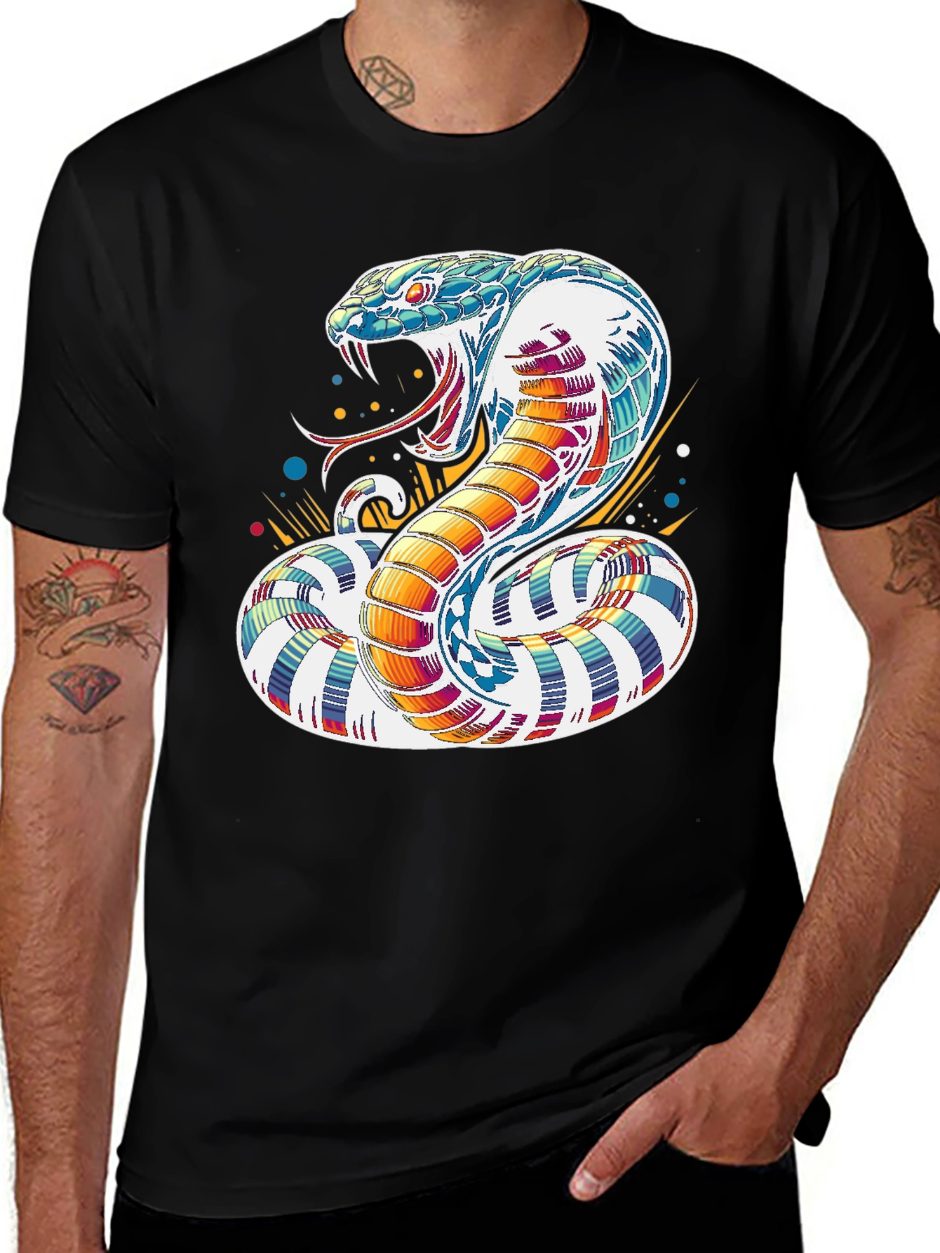 Colorful Cobra Graphic Tee - Men's Black T-Shirt