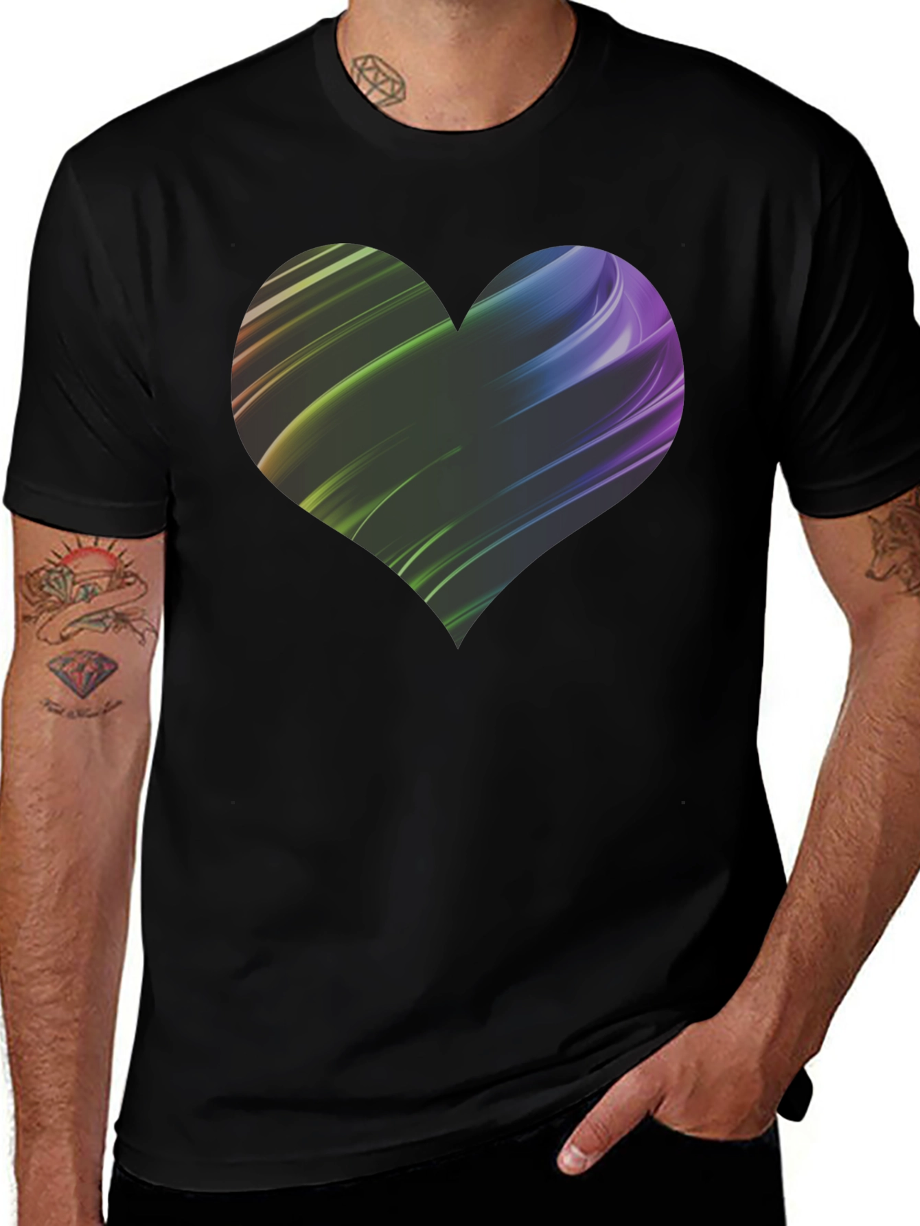 Variant 19 of Rainbow Heart Graphic Tee - Stylish Black Cotton Shirt
