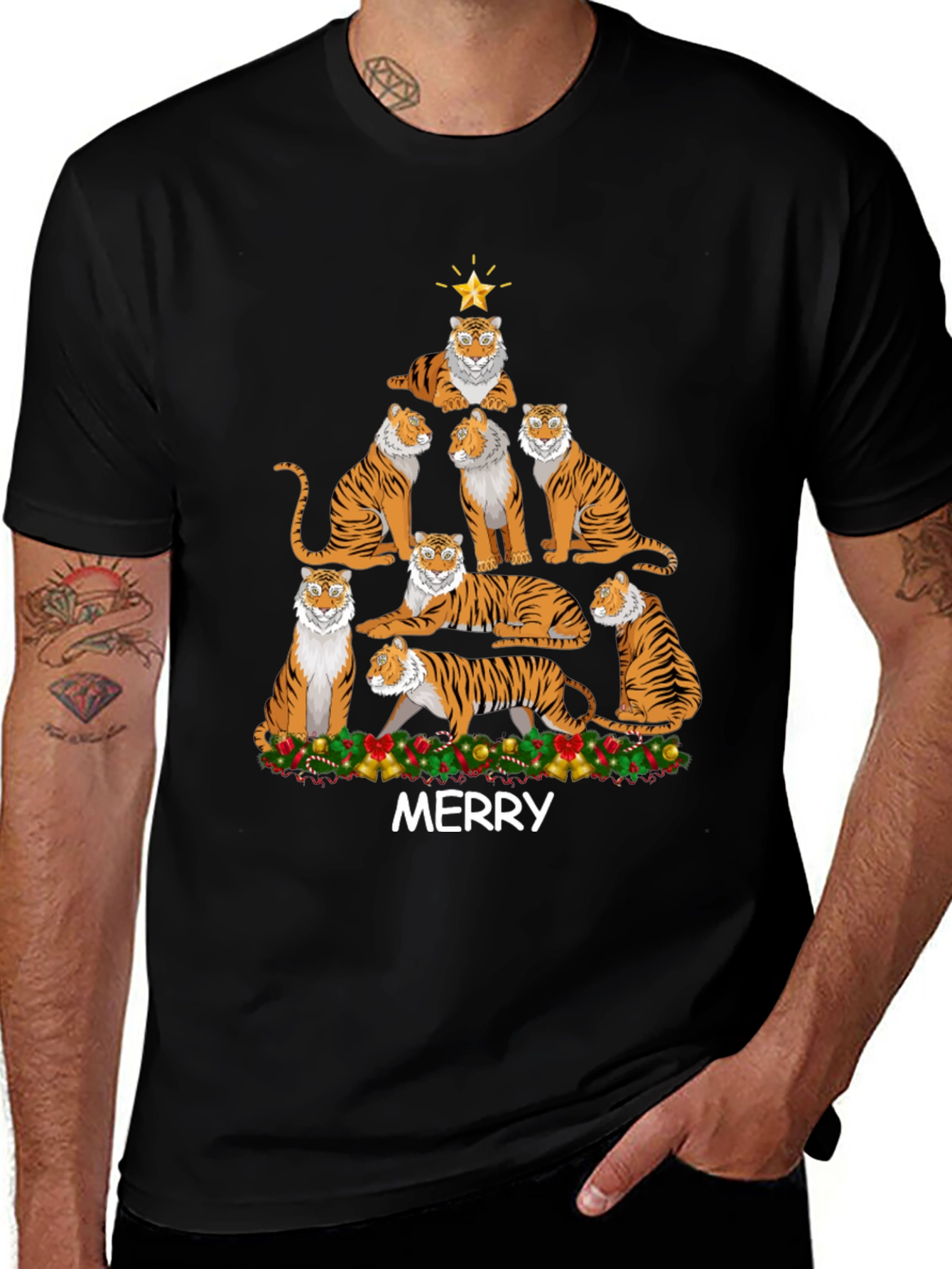 Merry Tigers Christmas Tree T-Shirt