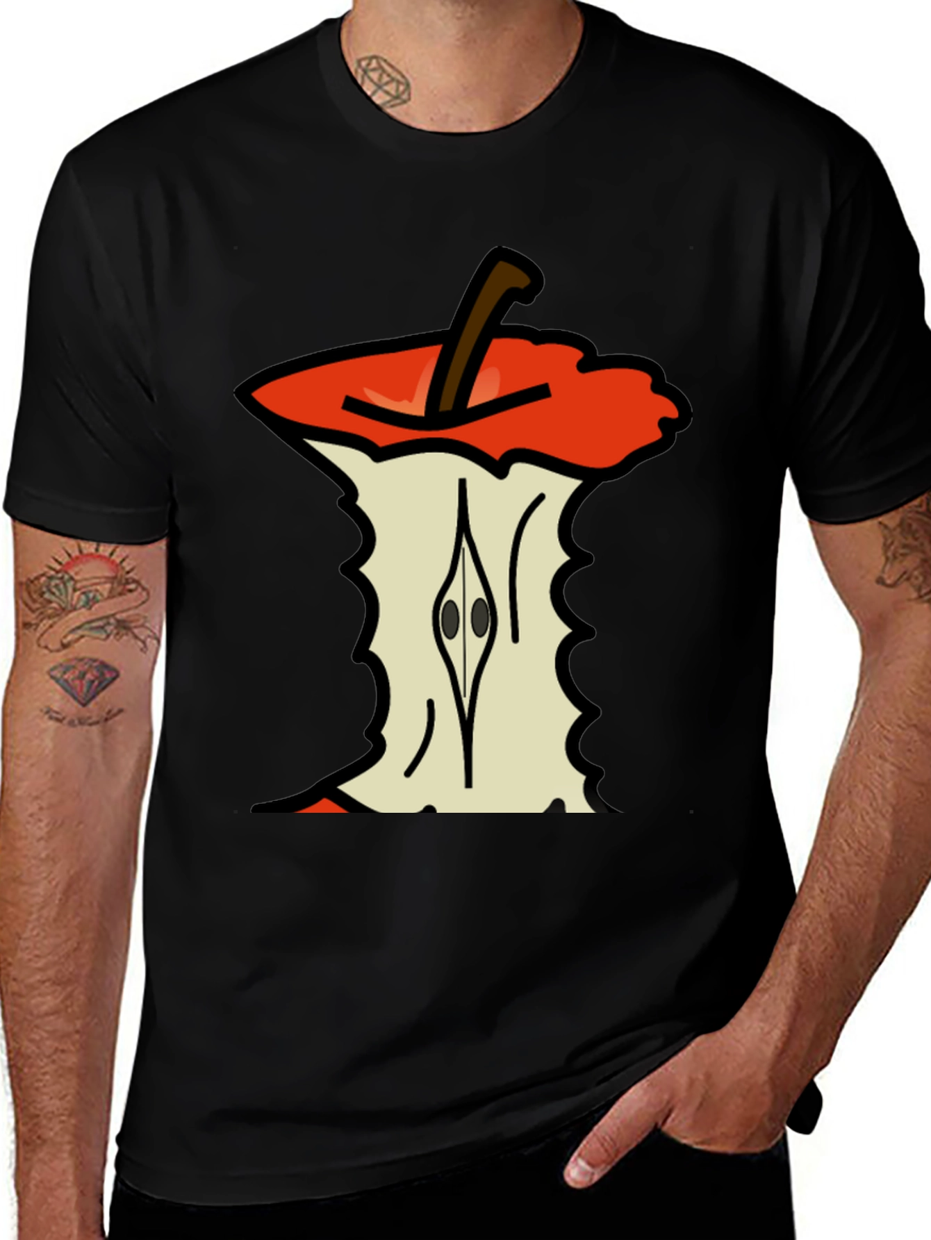 Variant 26 of Apple Core Graphic Tee - Casual Black Cotton T-Shirt