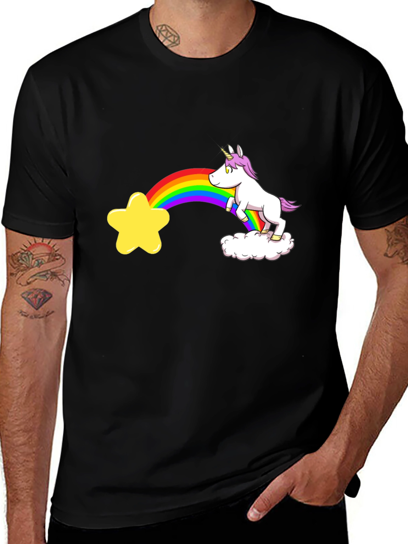 Variant 12 of Unicorn & Rainbow Graphic Tee - Black Cotton T-Shirt
