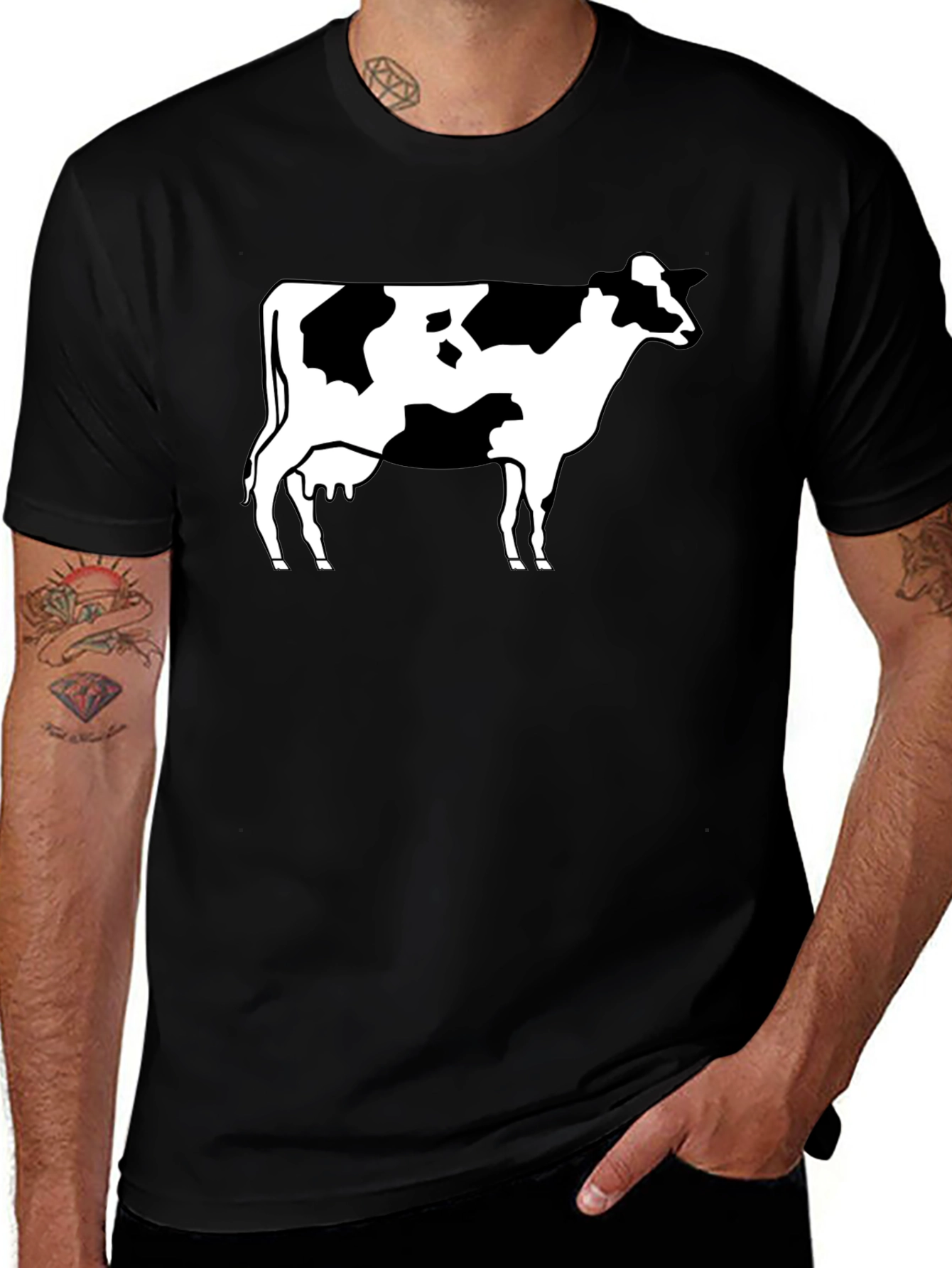 Variant 15 of Cow Print Black T-Shirt - Classic Animal Graphic Tee