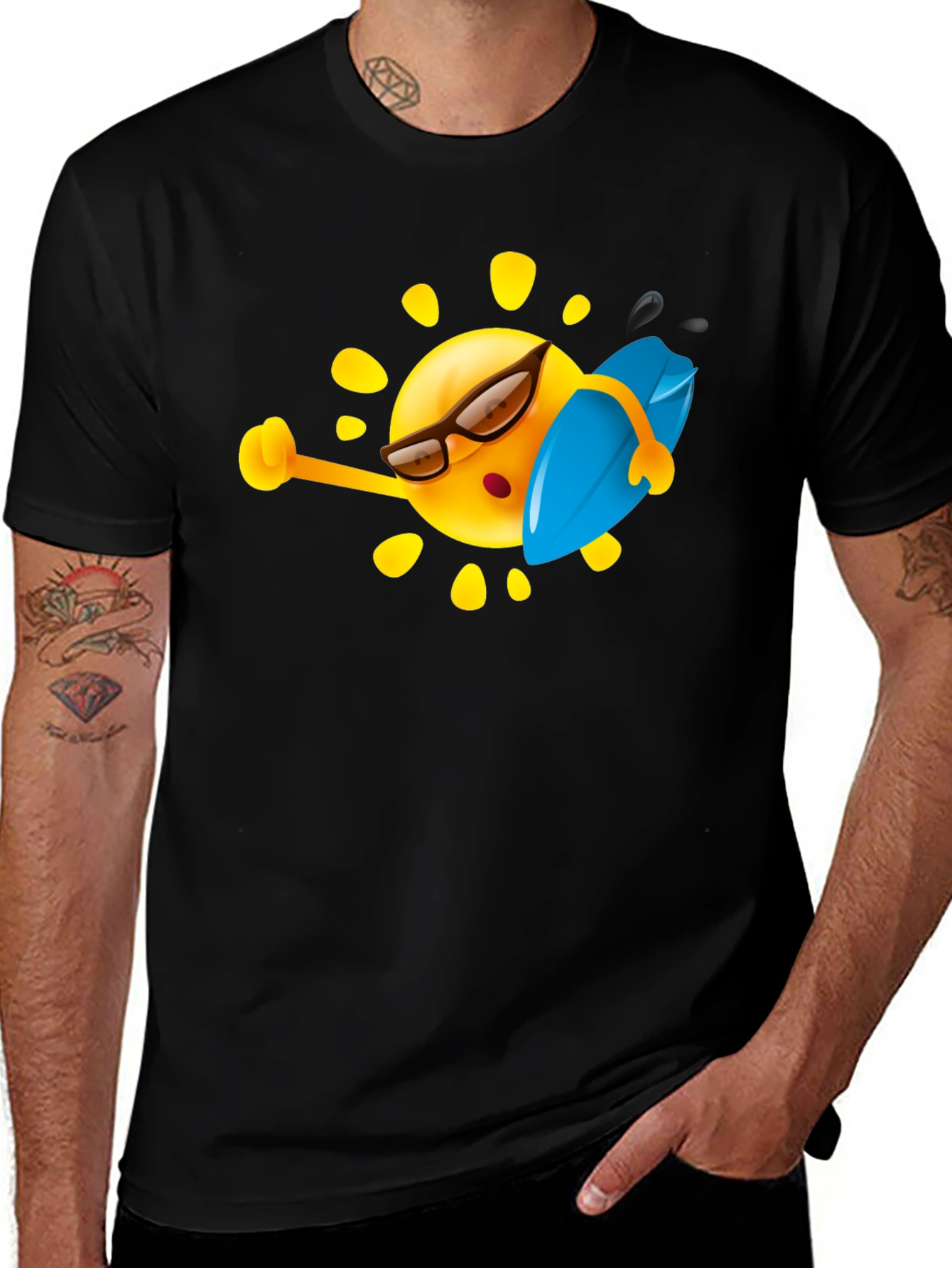 Variant 26 of Surfing Sun Graphic T-Shirt - Cool Summer Vibes!