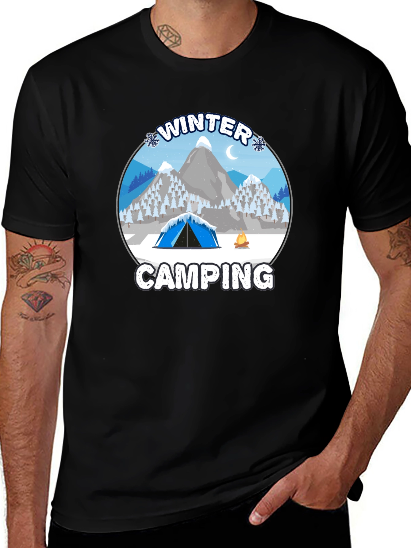 Variant 6 of Winter Camping T-Shirt - Mountain Scene