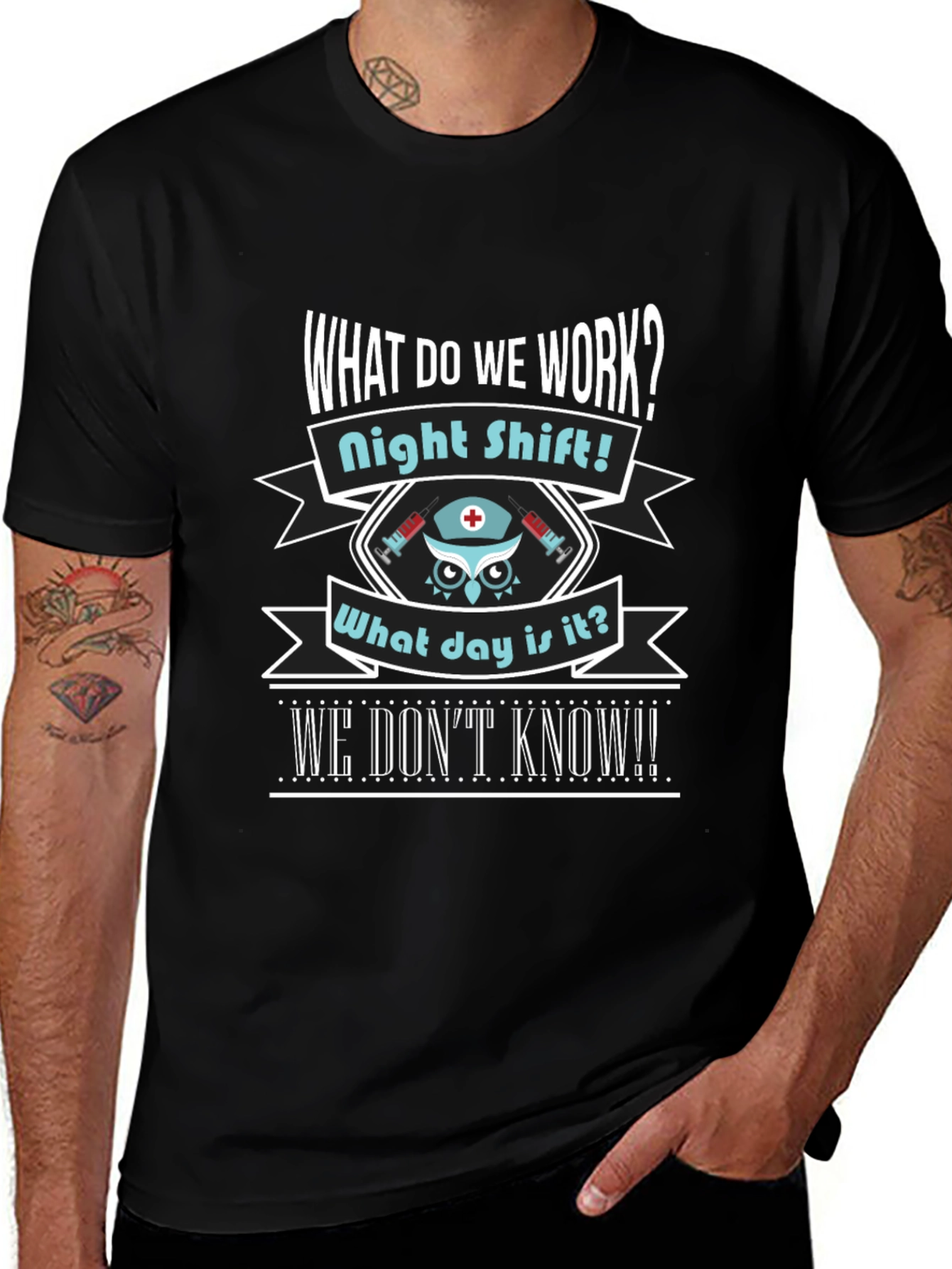 Black Night Shift Nurse Owl T-Shirt main image