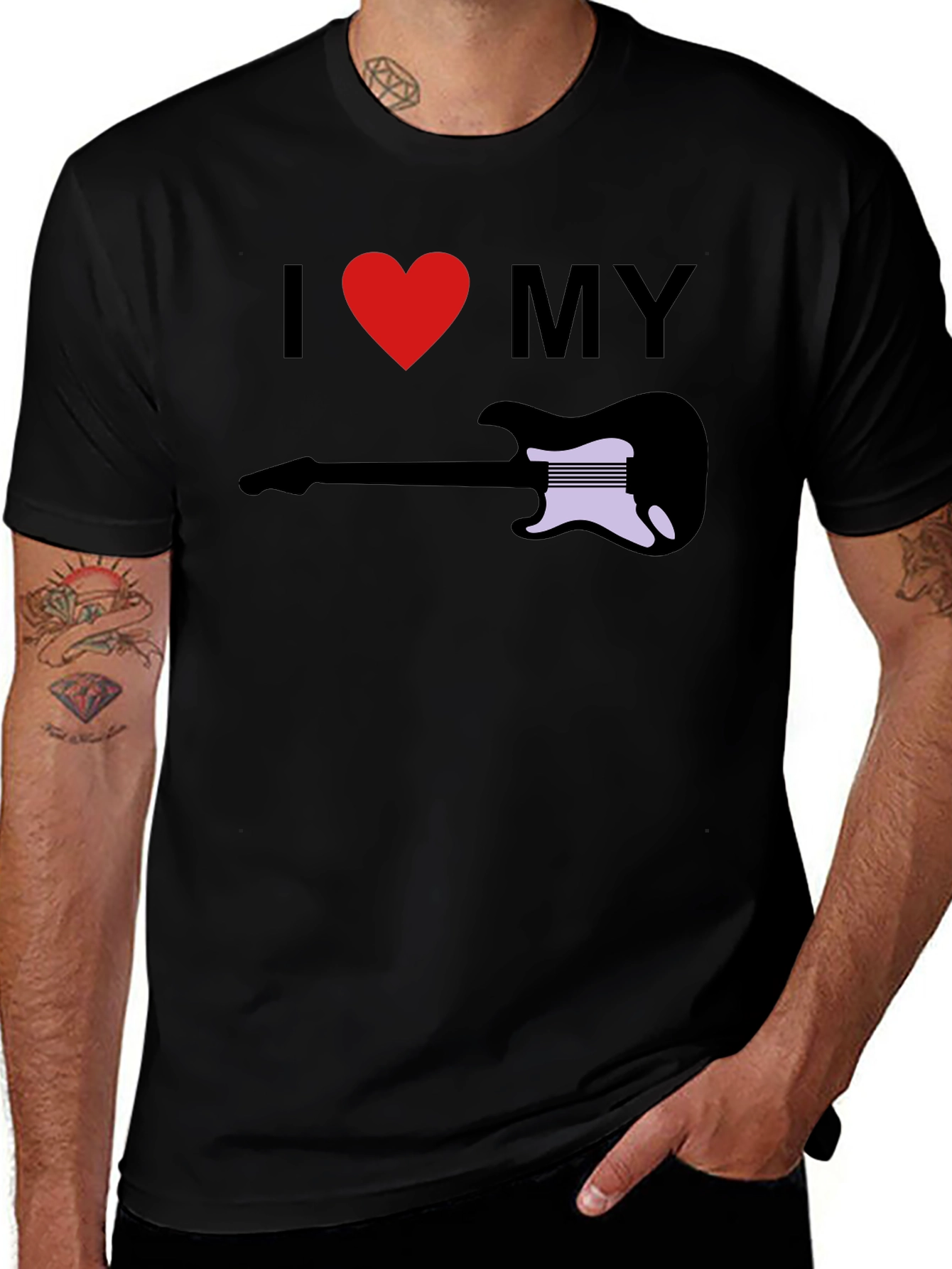 Variant 16 of I Heart My Guitar Graphic Tee - Black T-Shirt