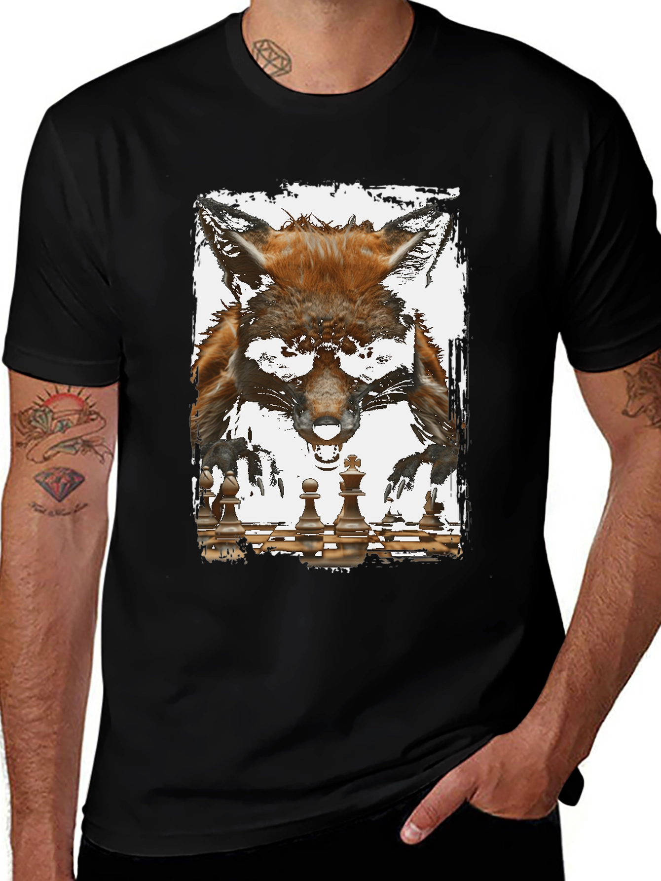 Variant 16 of Fox and Chess Graphic Tee - Unique Animal Design