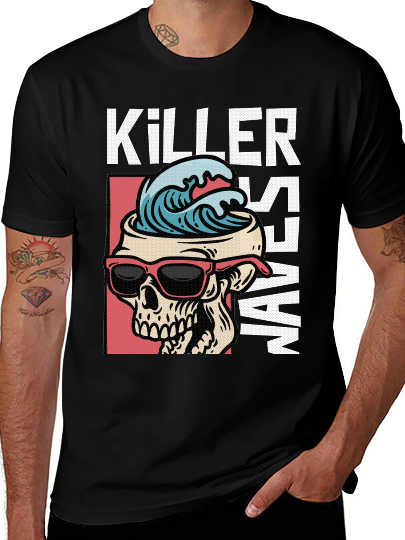 Variant 2 of Killer Waves Skull Graphic T-Shirt