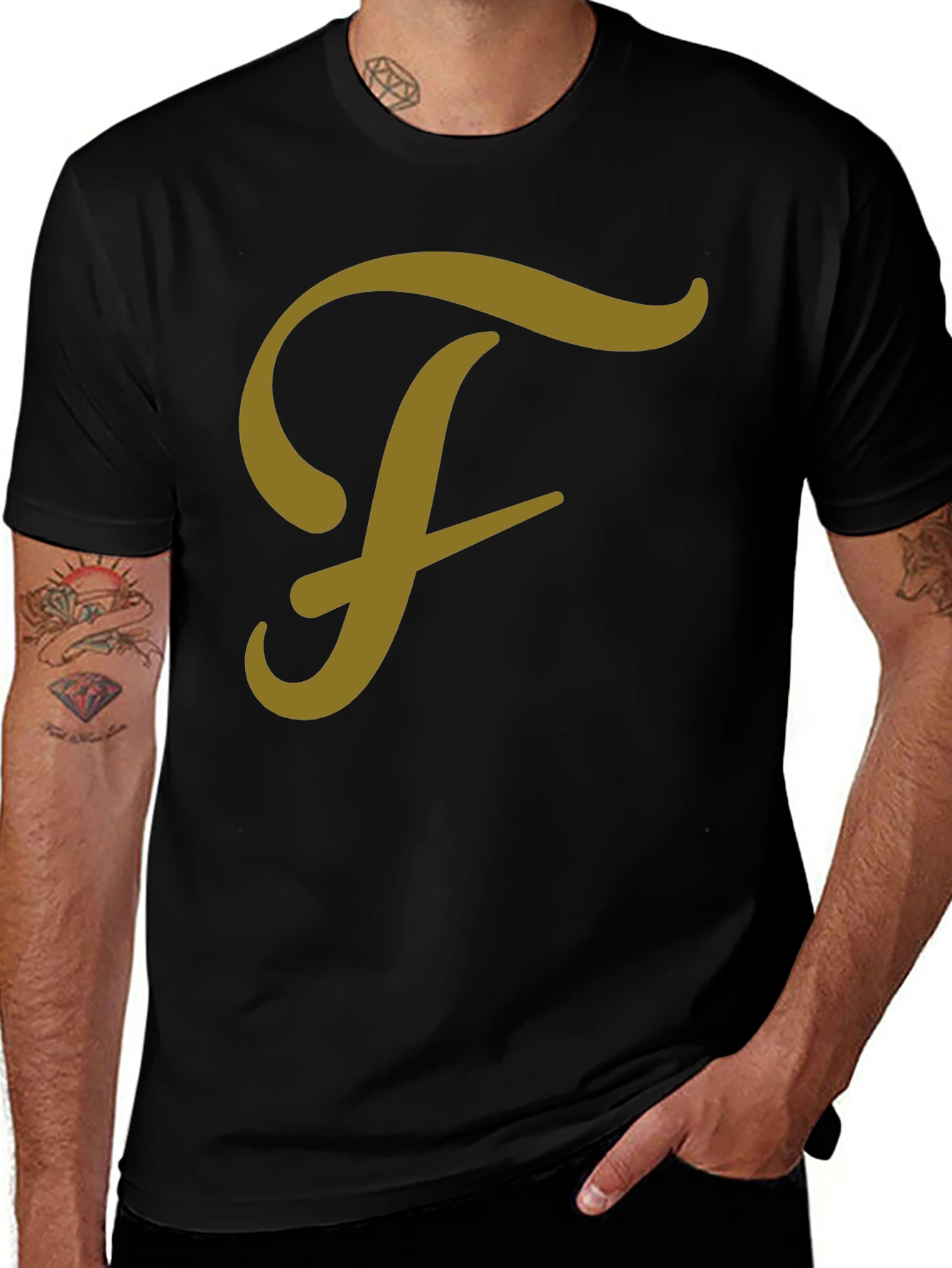 Variant 15 of Black T-Shirt with Letter "F" Graphic
