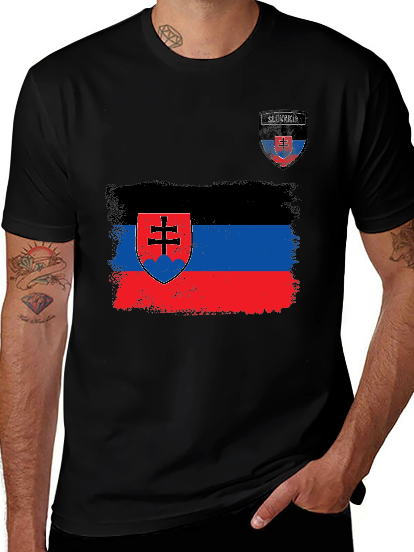 Slovakia Flag Graphic T-Shirt - Black