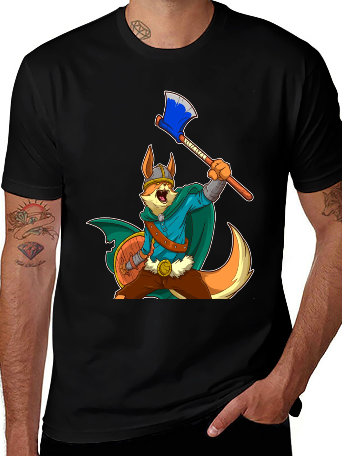 Variant 7 of Fox Viking Cartoon Graphic T-Shirt