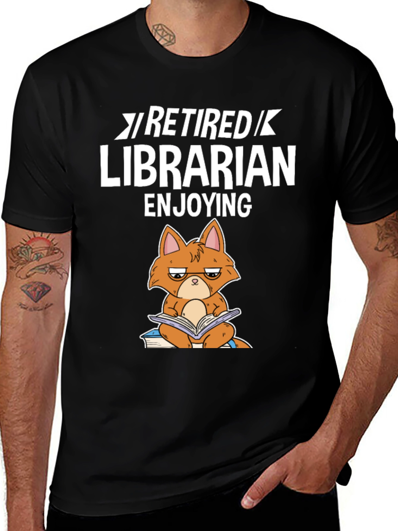 Retired Librarian Cat T-Shirt - Book Lover Tee