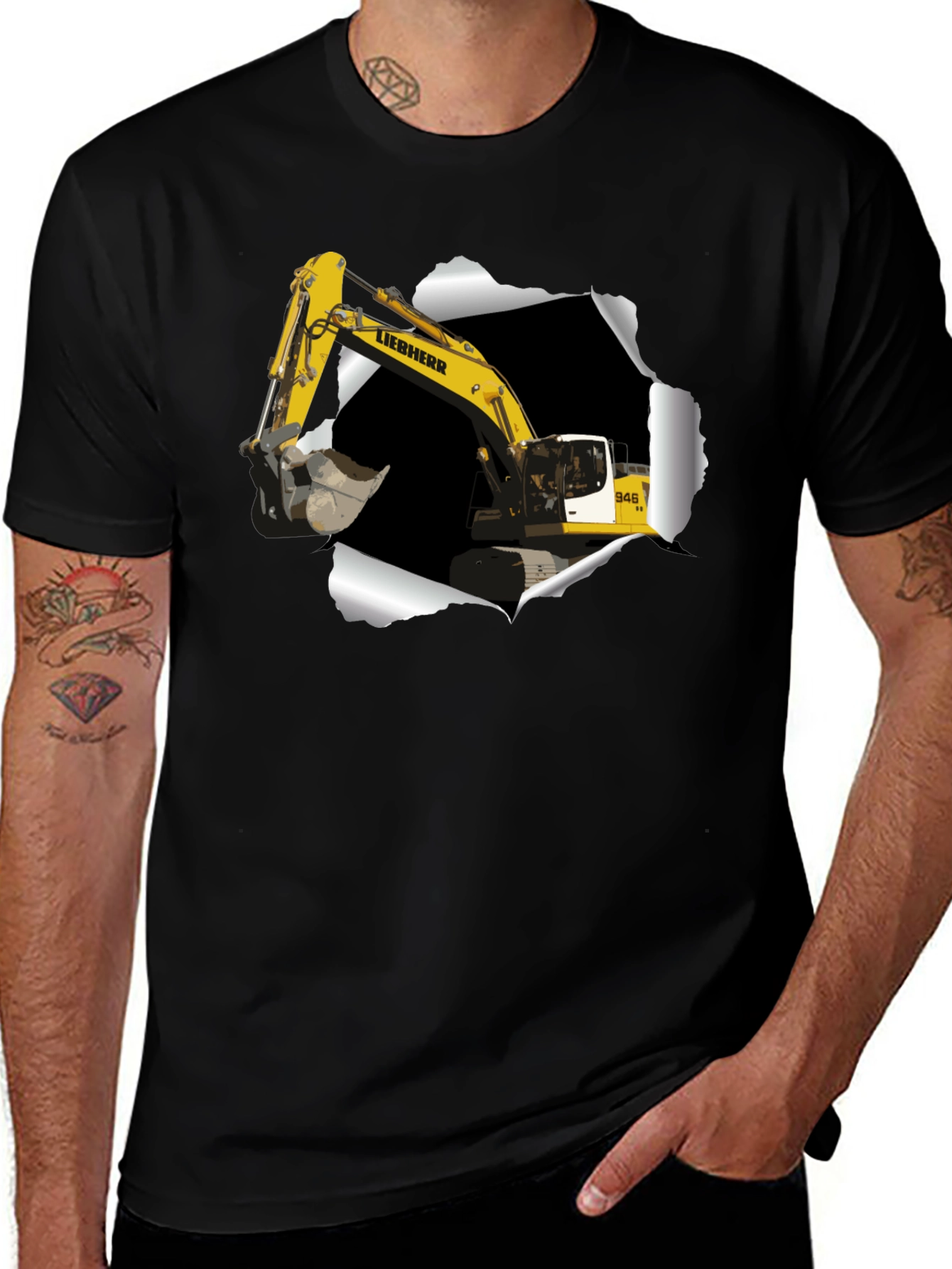 Variant 15 of Excavator Ripped Tee - Construction Vehicle Graphic T-Shirt