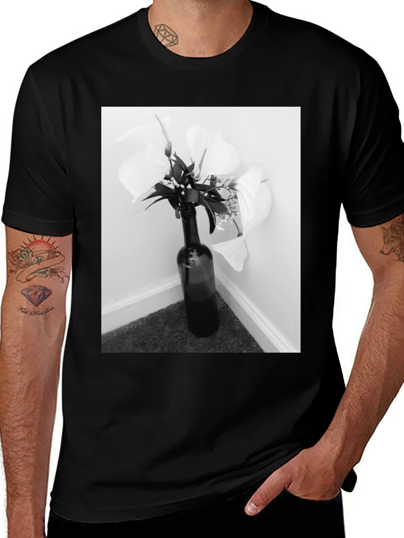 Variant 27 of Black T-Shirt with Floral Bottle Graphic