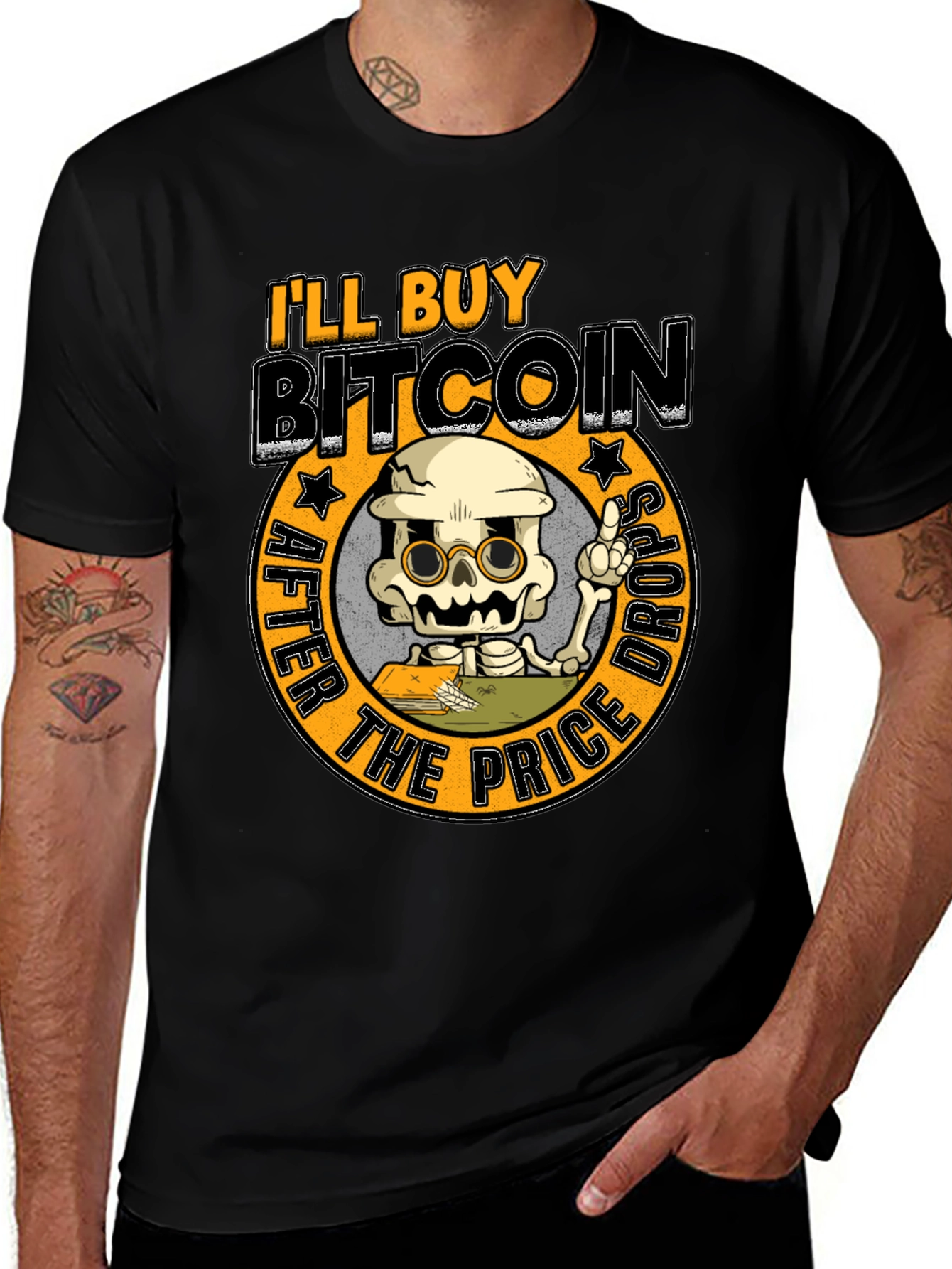 Variant 30 of Bitcoin Price Drop Skeleton Graphic Tee