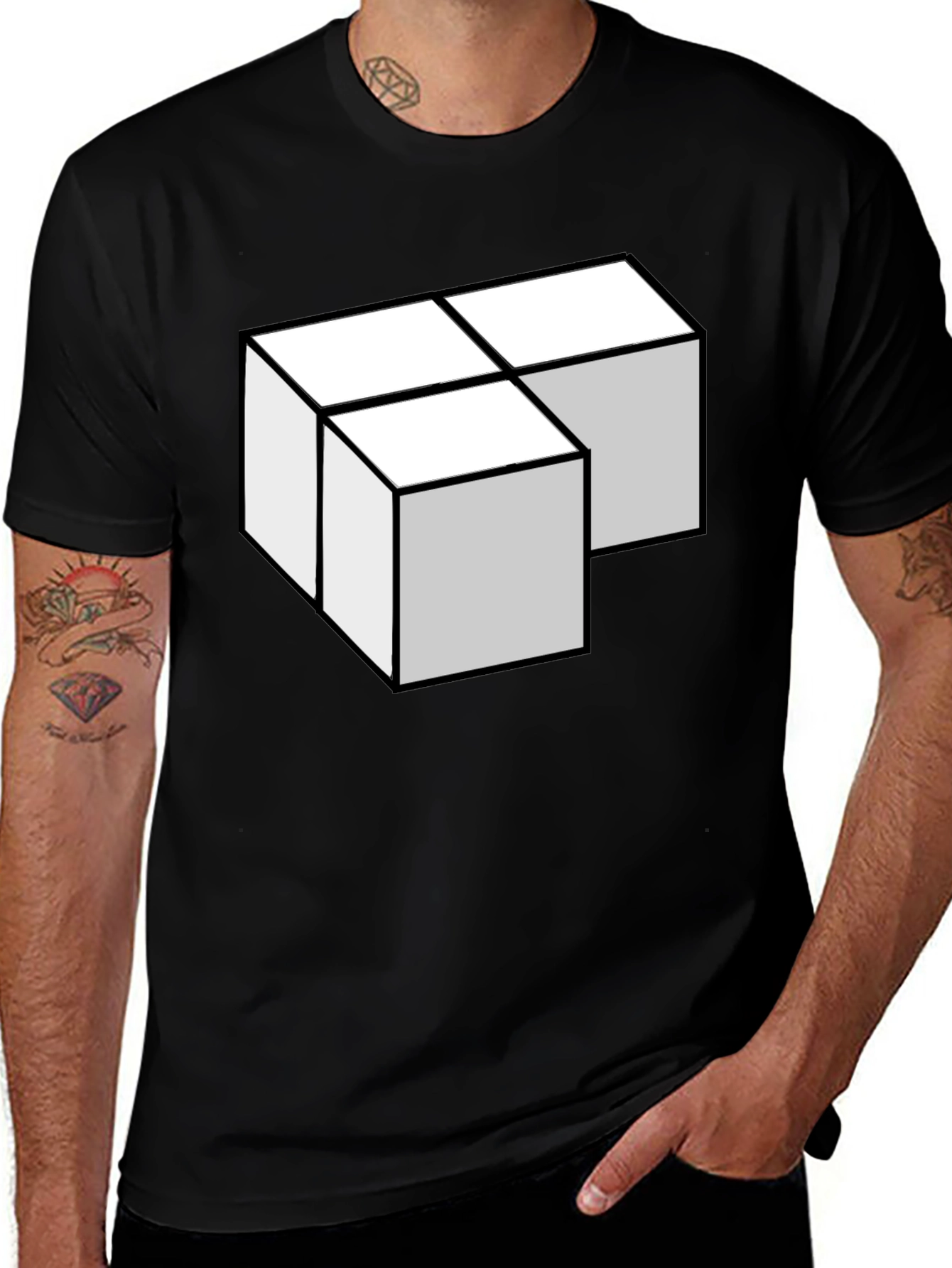 Variant 25 of Geometric Cube Graphic Tee - Stylish Black T-Shirt
