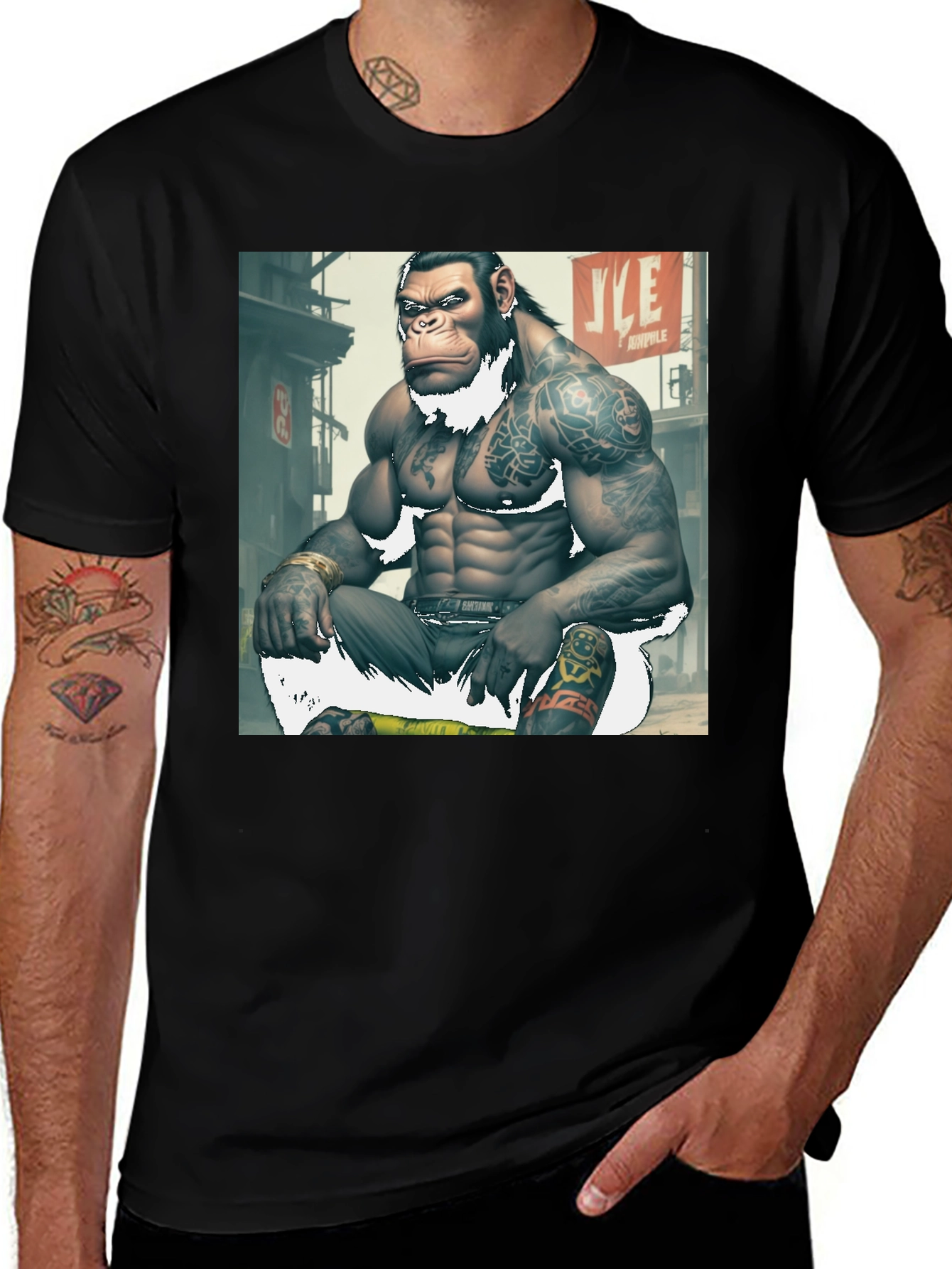 Variant 28 of Tattooed Gorilla Graphic Tee - Urban Ape Style