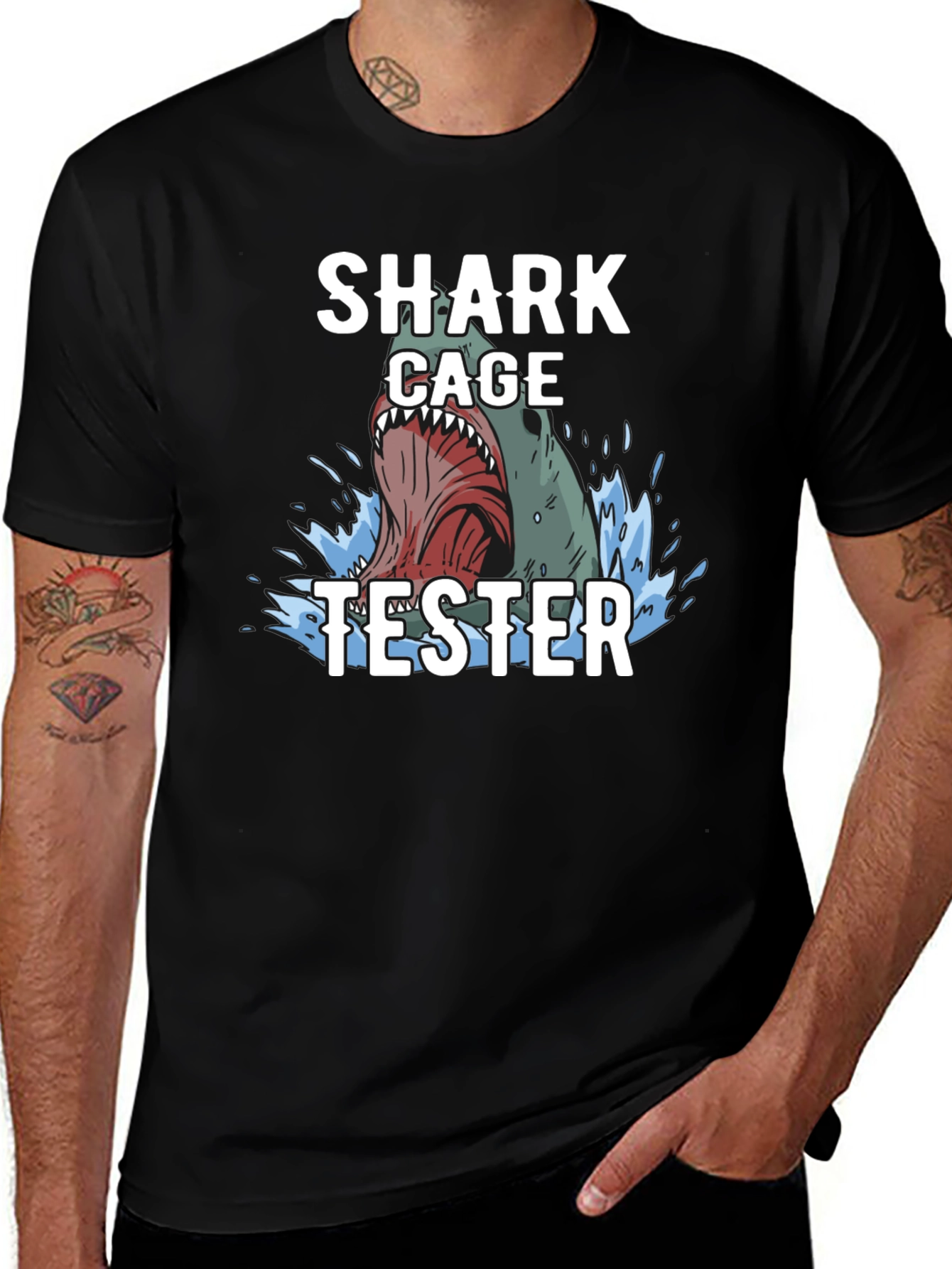 Variant 24 of Shark Cage Tester Graphic Tee - Black T-Shirt