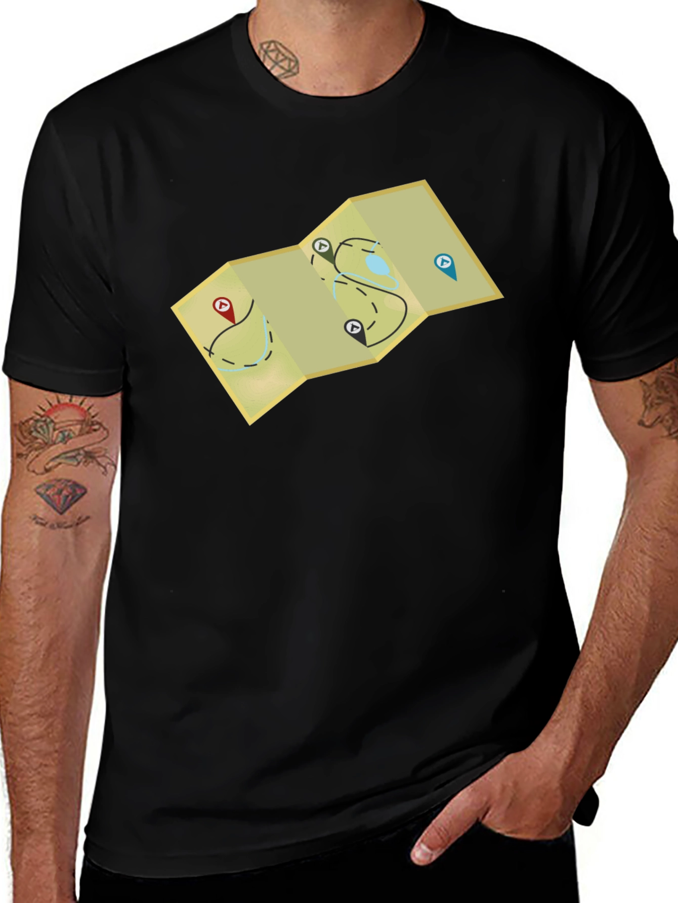 Adventure Map Graphic Tee - Black Cotton Blend