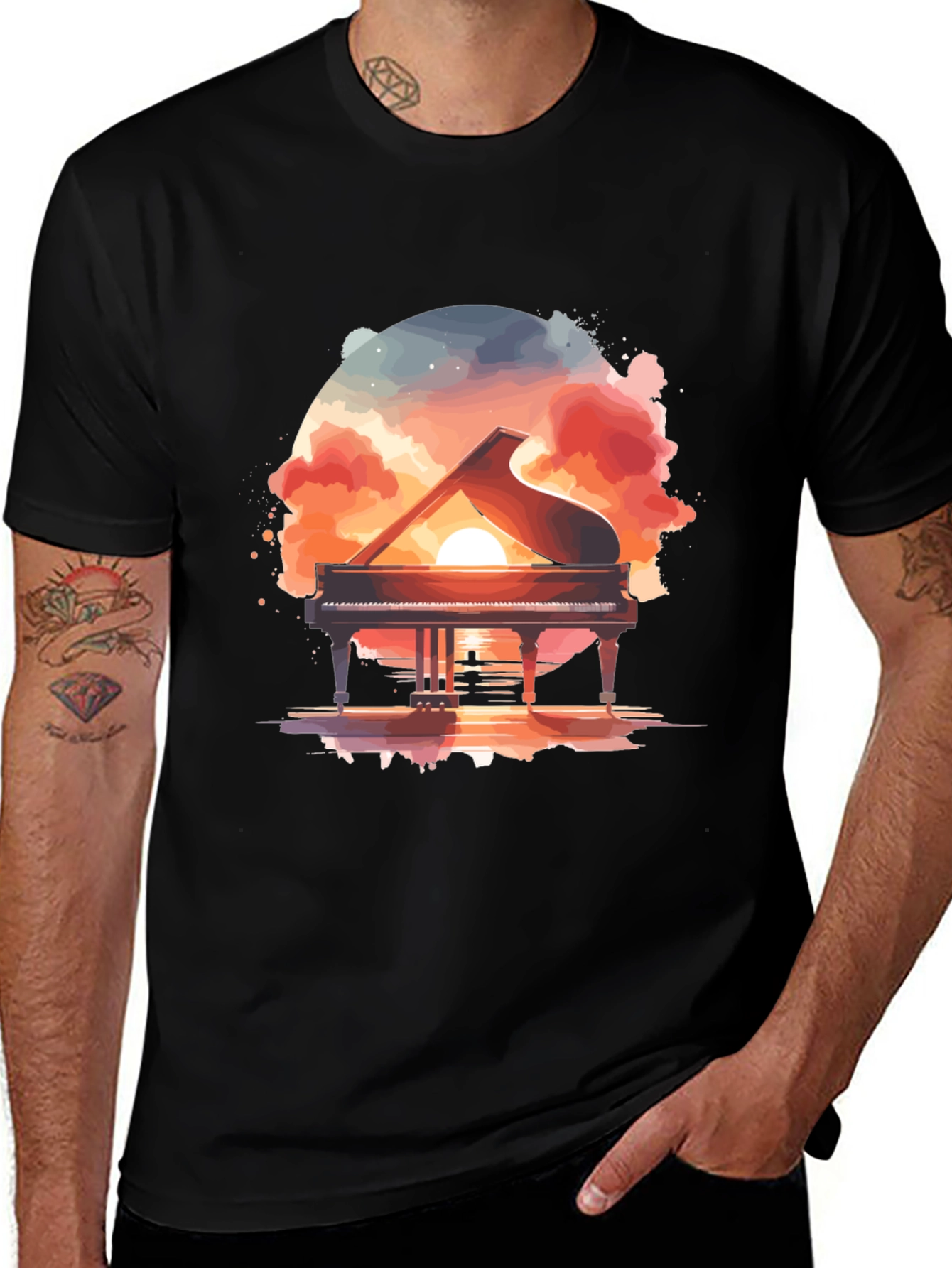 Variant 30 of Sunset Piano Graphic Tee - Unique Design