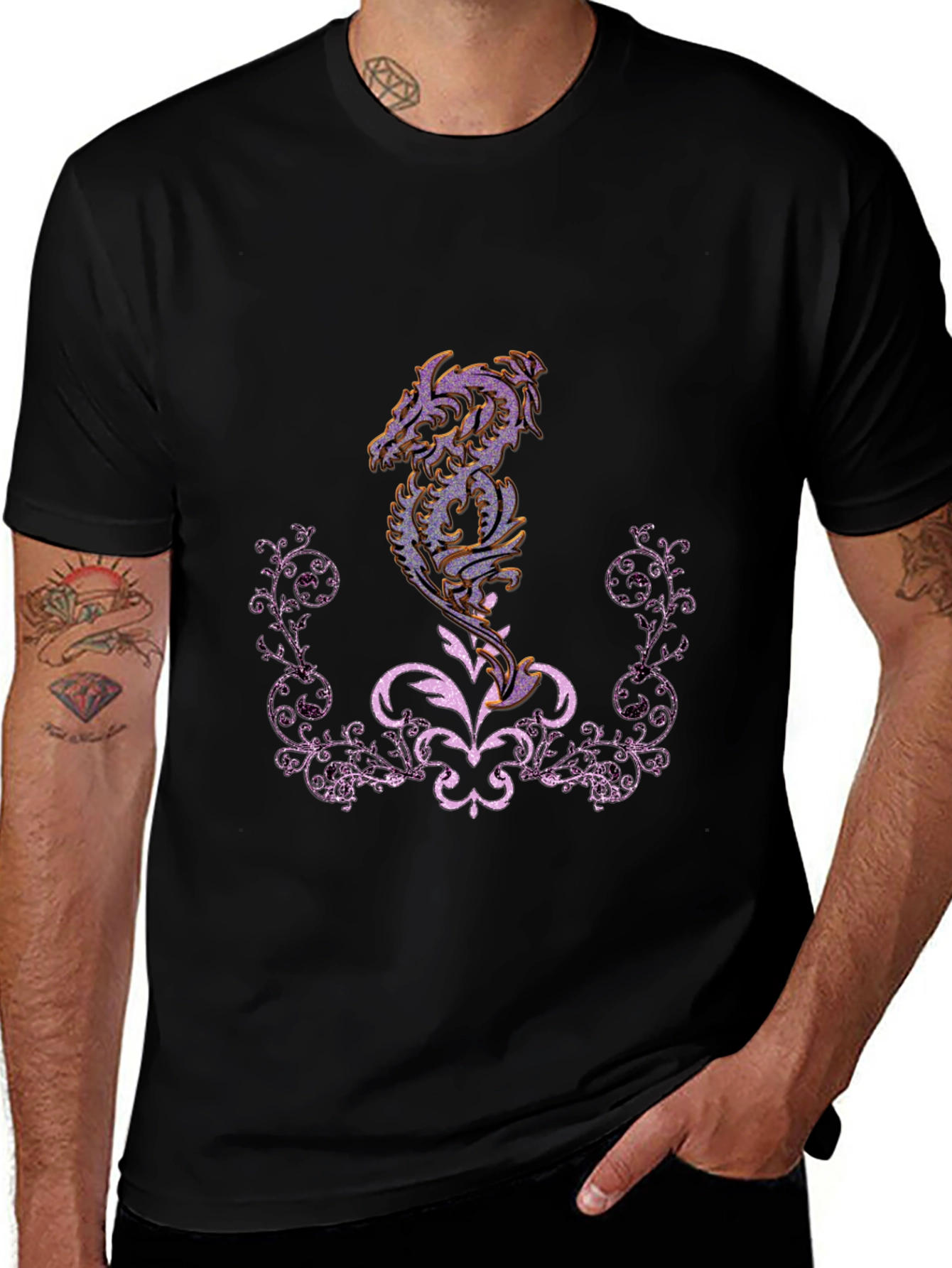 Variant 6 of Dragon Graphic Print Black T-Shirt