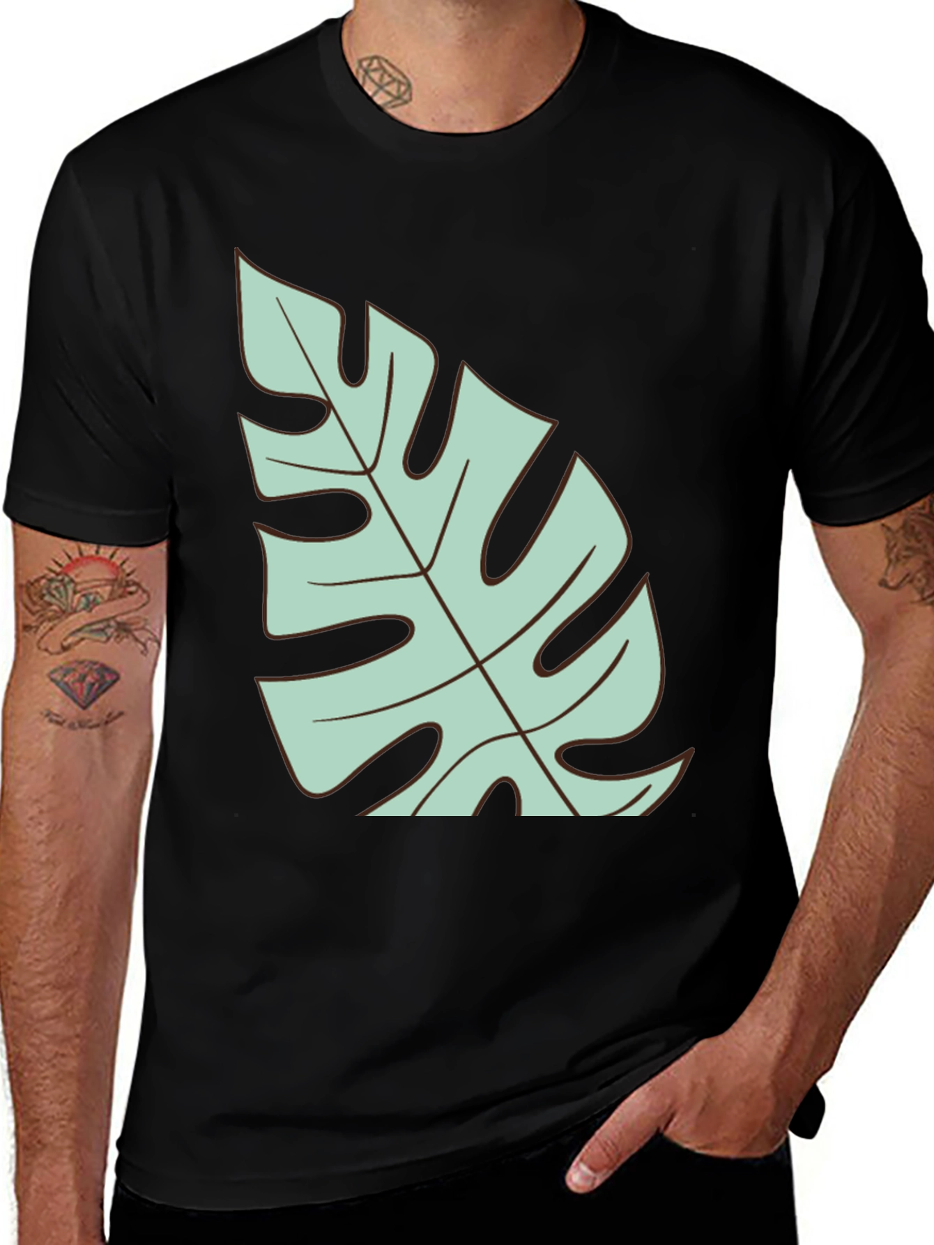 Black Tropical Monstera Leaf Graphic T-Shirt - Black main image