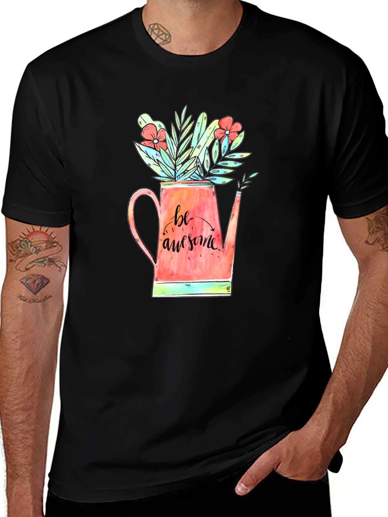 Be Awesome Floral Watering Can Graphic Tee