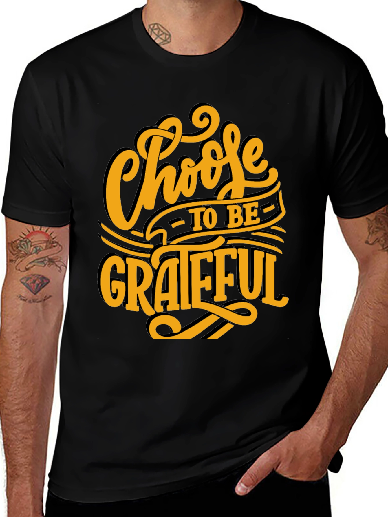Variant 11 of Choose to be Grateful Graphic Tee - Black Cotton T-Shirt