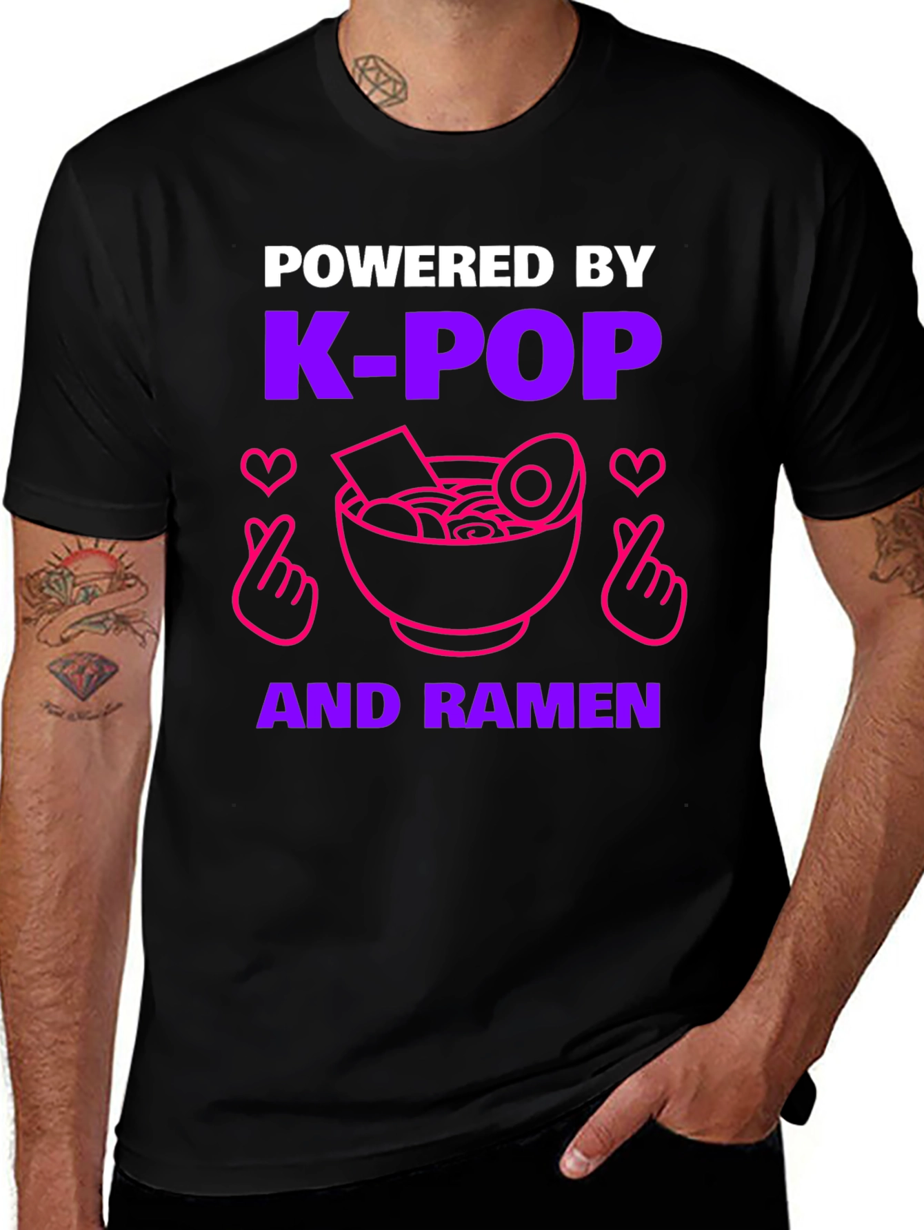 Black K-Pop & Ramen Powered T-Shirt main image