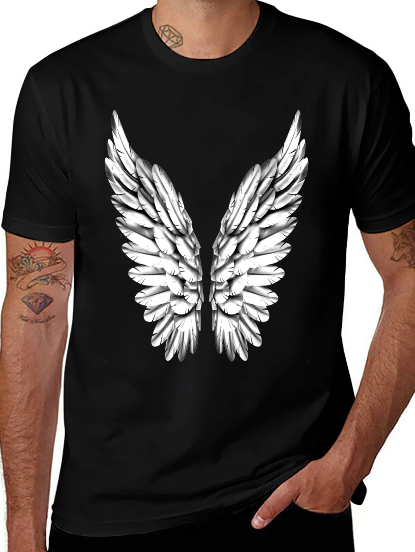 Variant 17 of Angel Wings Graphic Black T-Shirt