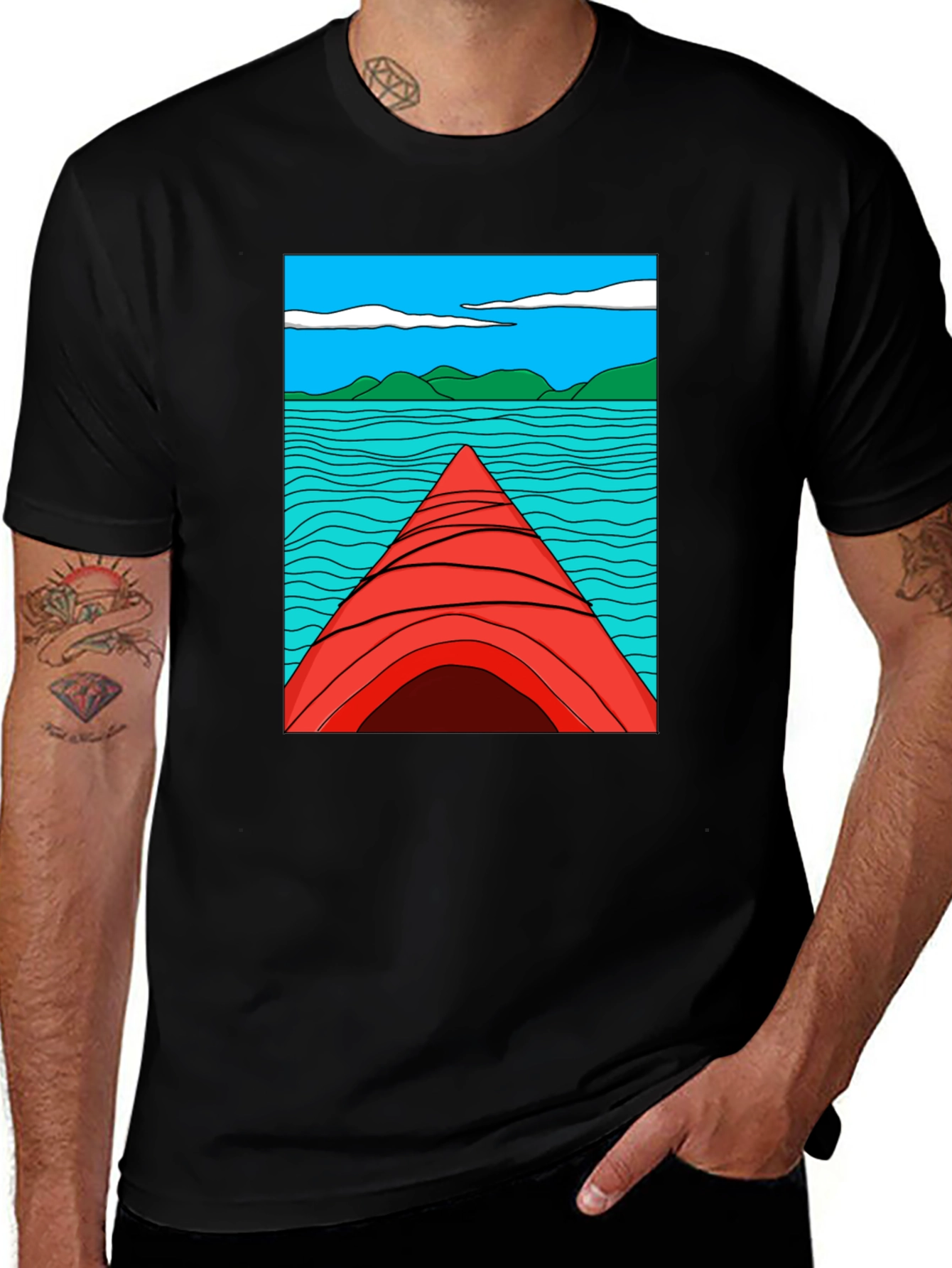 Kayak Lake View Graphic T-Shirt