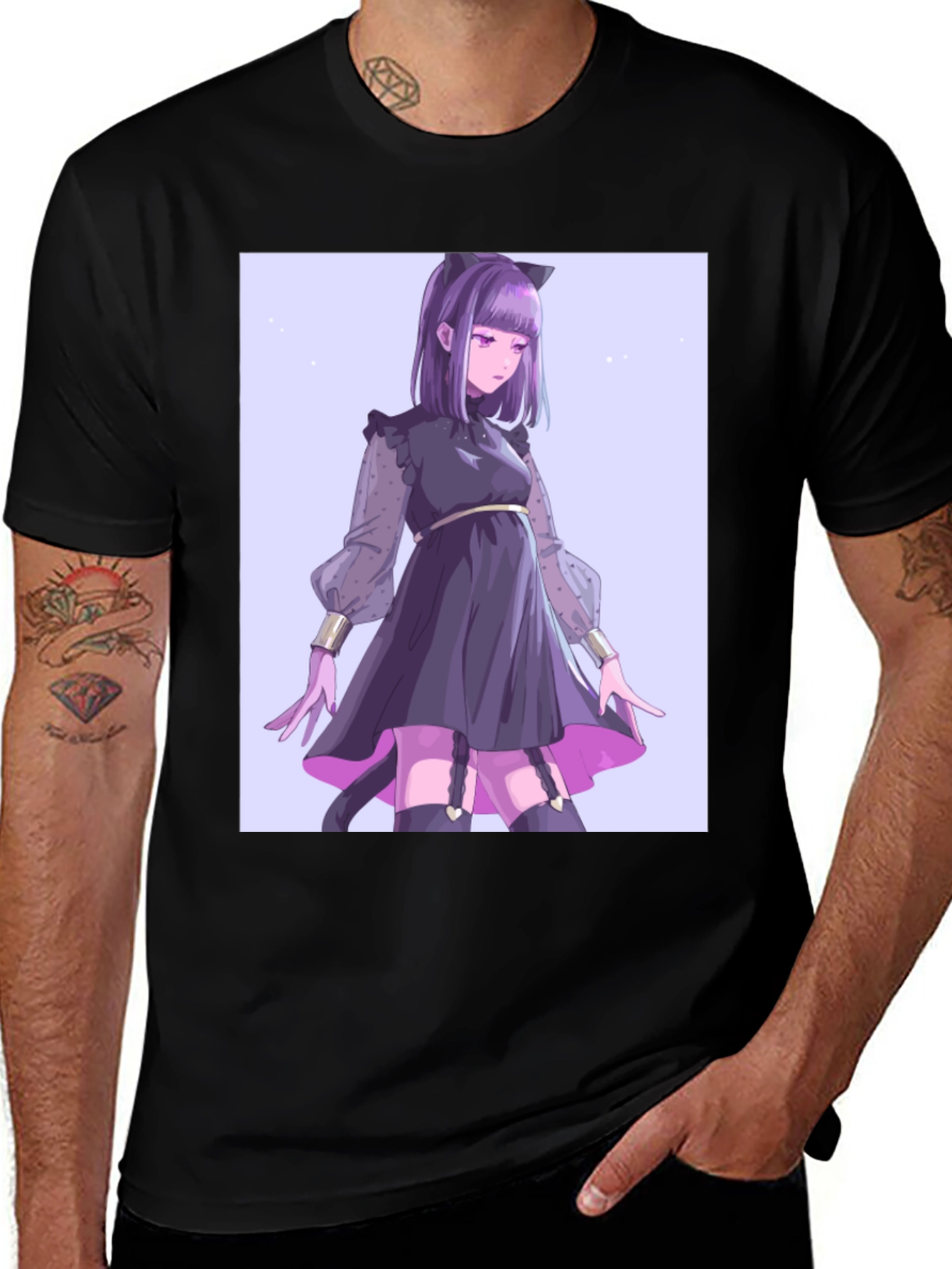 Variant 3 of Anime Cat Girl T-Shirt - Black Cotton Tee