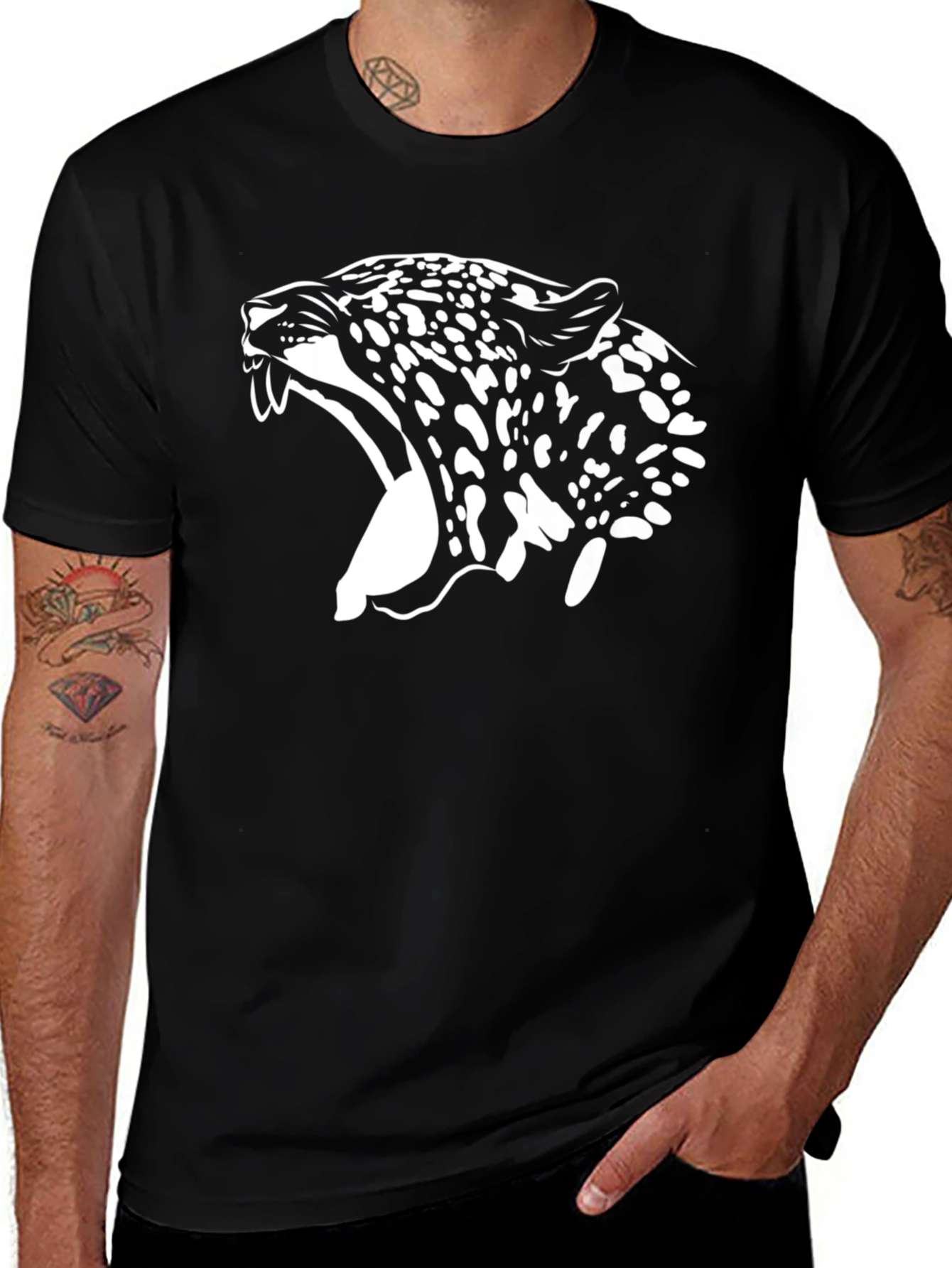 Variant 25 of Black T-Shirt with White Jaguar Graphic