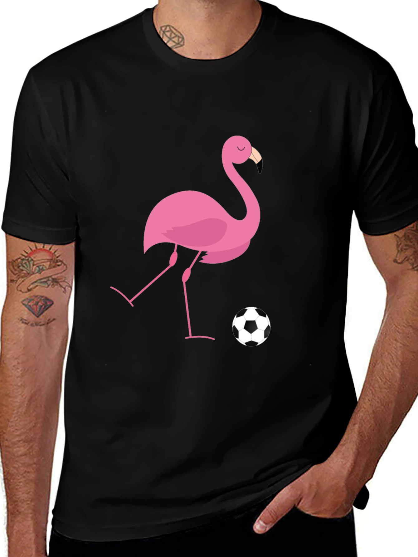 Variant 4 of Flamingo Soccer T-Shirt - Black Cotton Tee