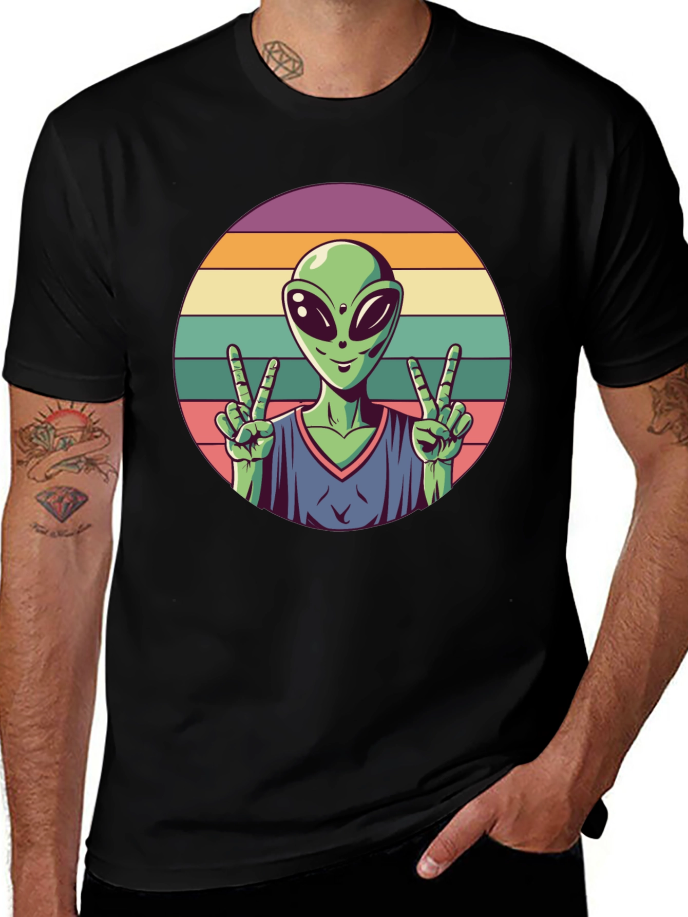 Variant 14 of Retro Alien Peace Sign Graphic Tee