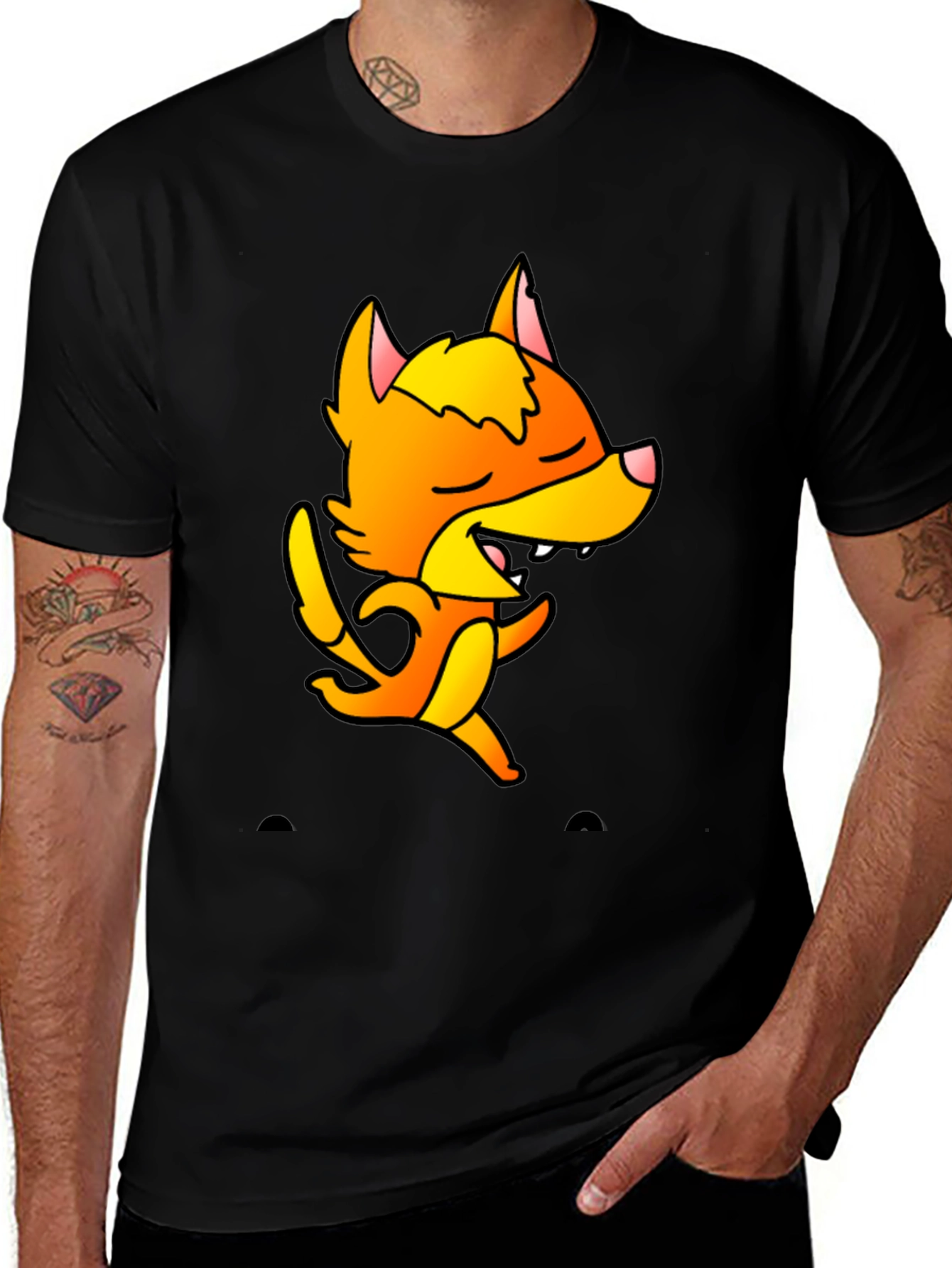 Variant 3 of Cartoon Fox Graphic Tee - Black