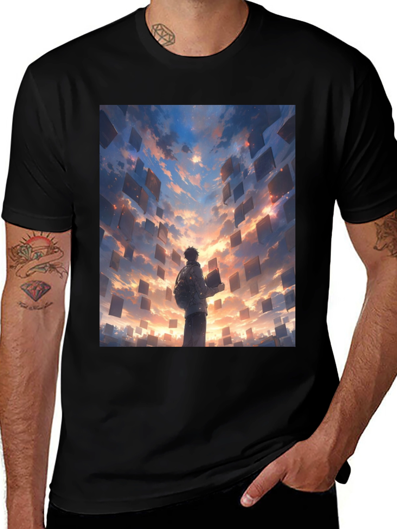 Black Surreal Sky Books Graphic Tee main image