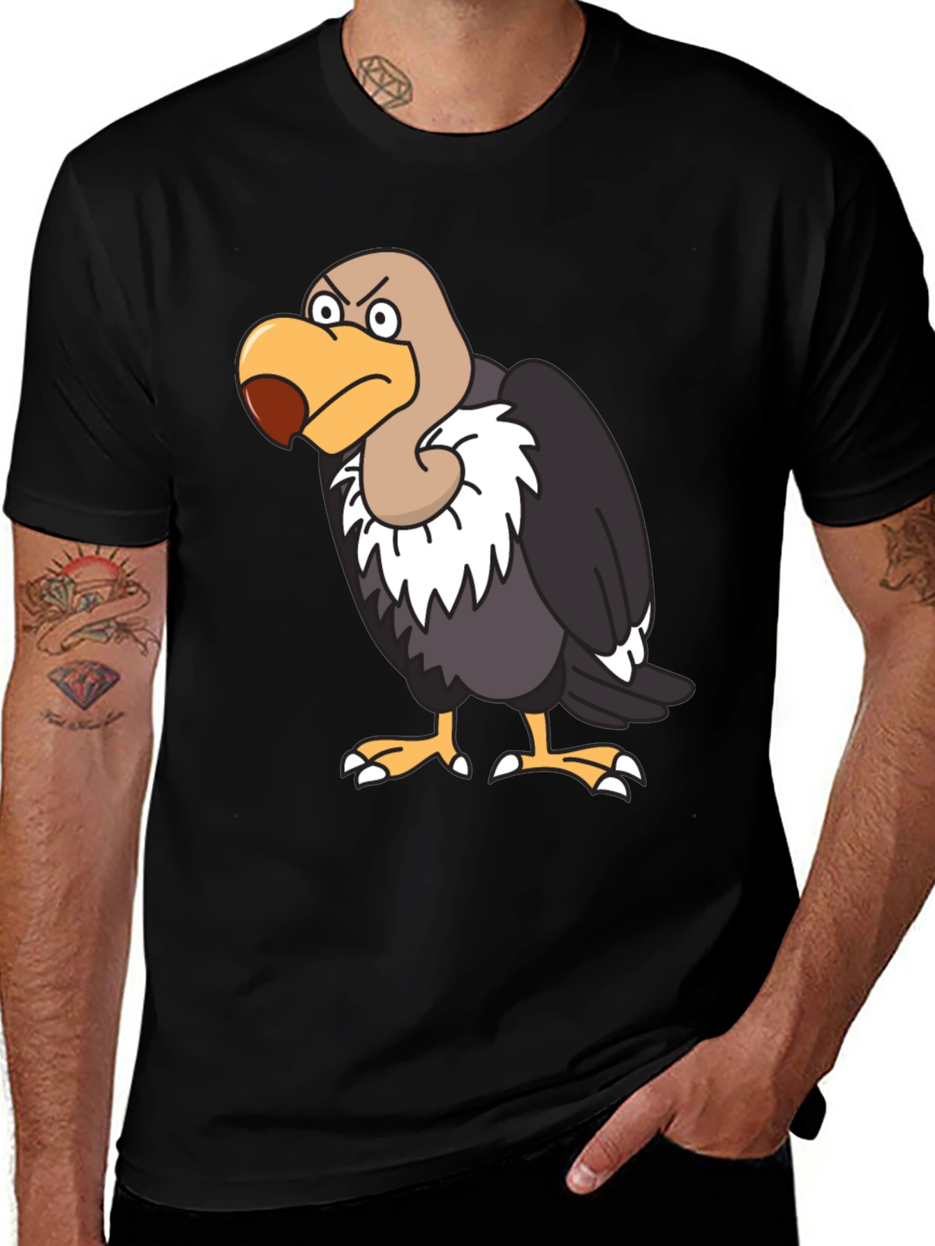 Variant 23 of Men's Black T-Shirt with Cartoon Vulture Graphic