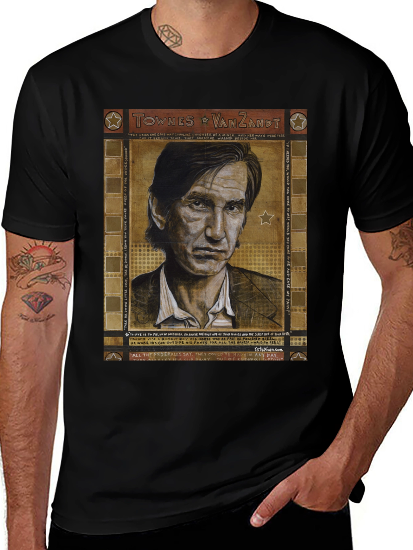 Black Townes Van Zandt Portrait Graphic T-Shirt main image