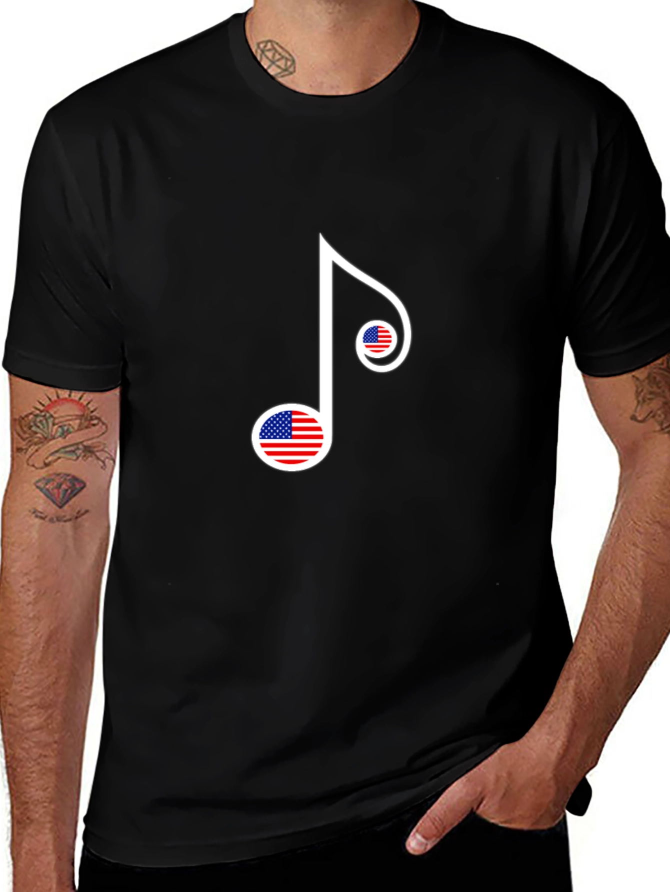 Black American Flag Music Note Graphic T-Shirt main image