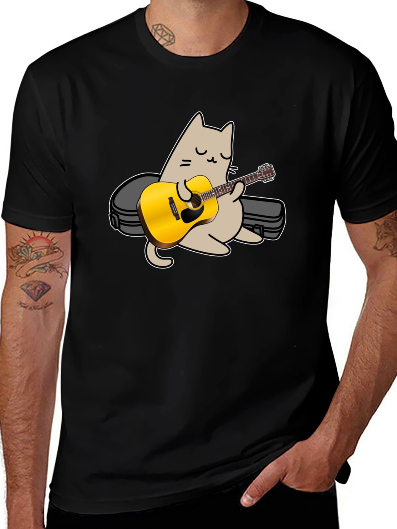 Variant 22 of Cat Playing Guitar Graphic Tee - Black