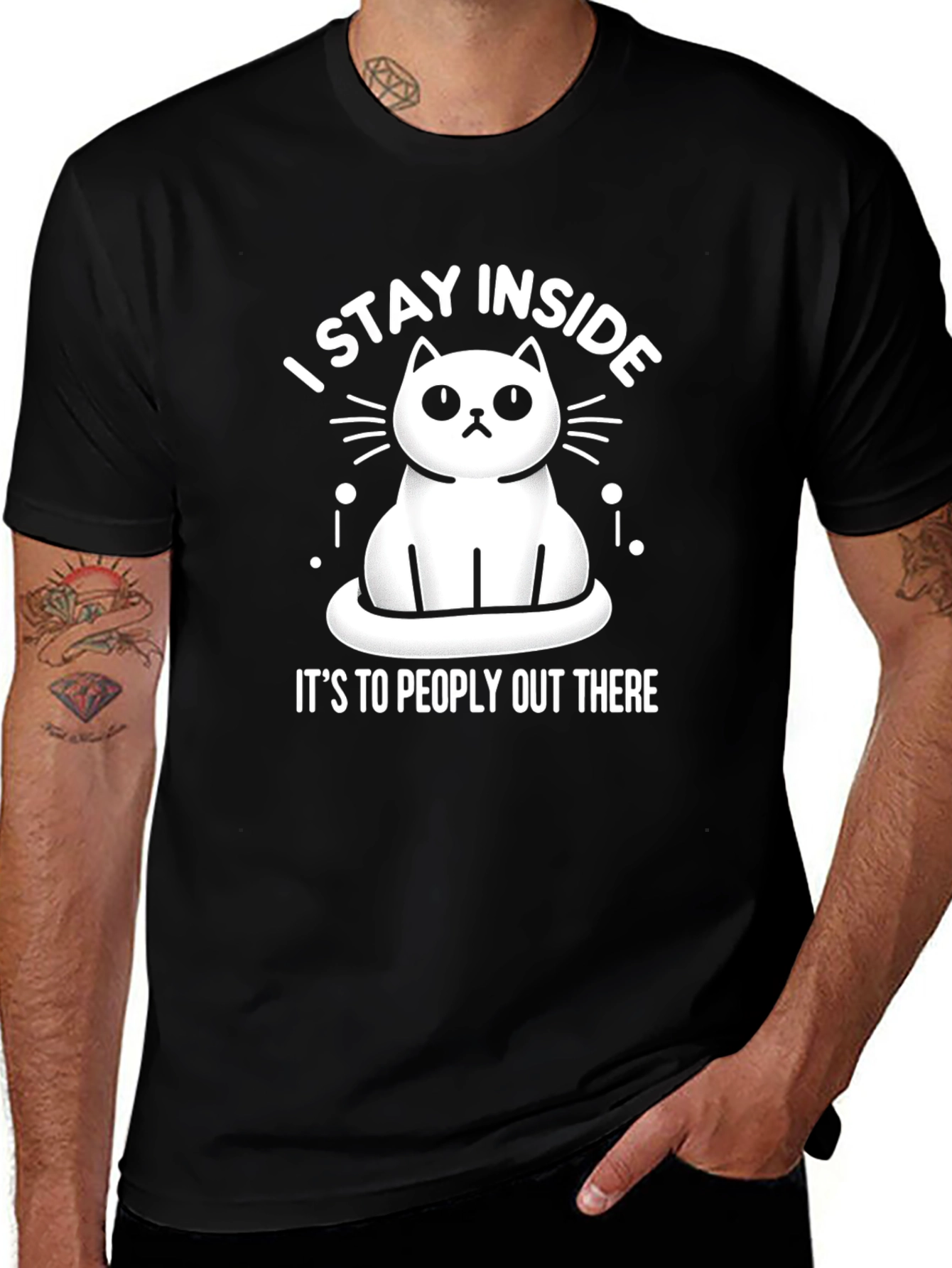 Variant 14 of Stay Inside Cat Tee - Introvert Comfort