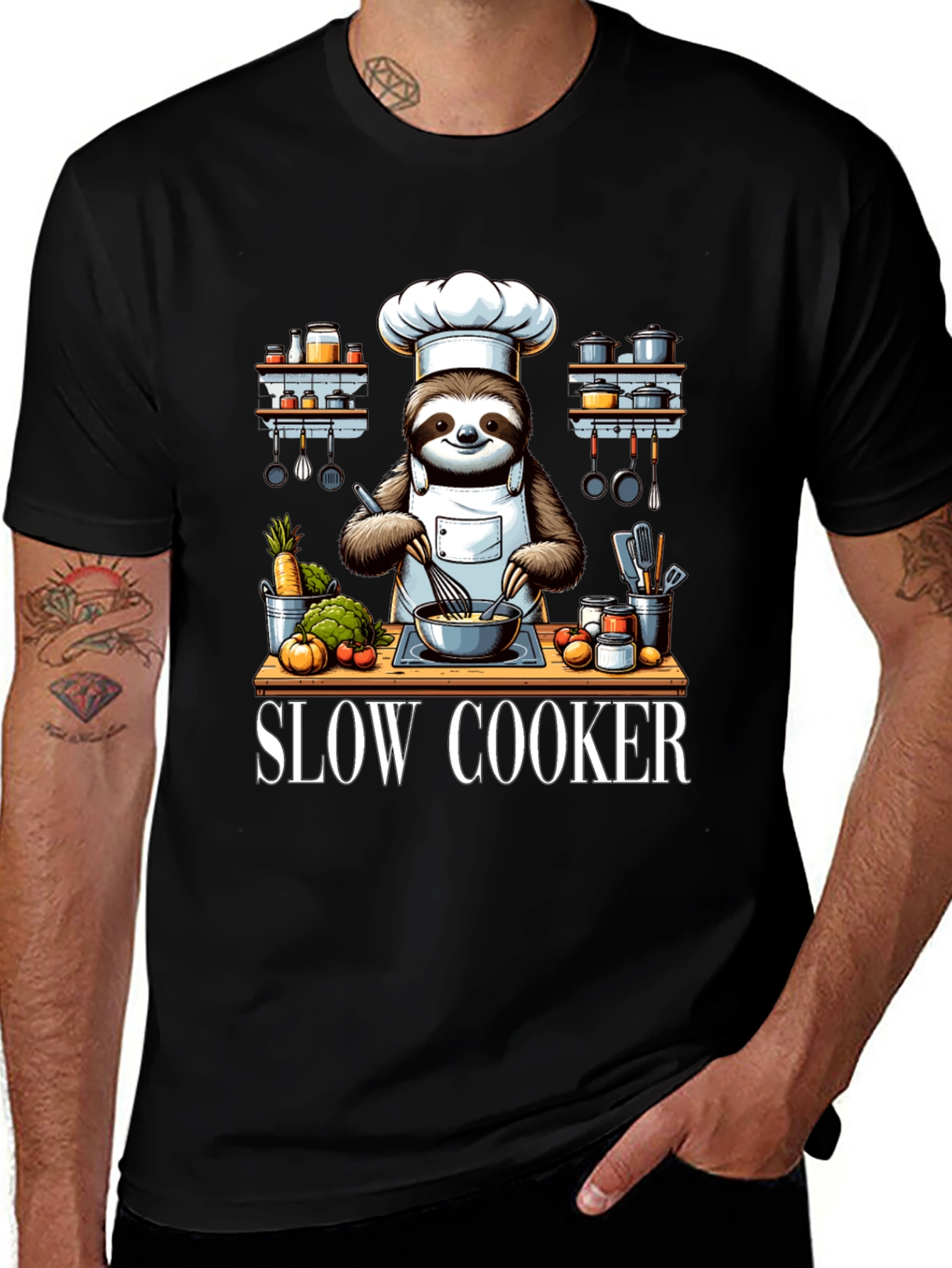 Variant 12 of Sloth Chef T-Shirt - Slow Cooker Design