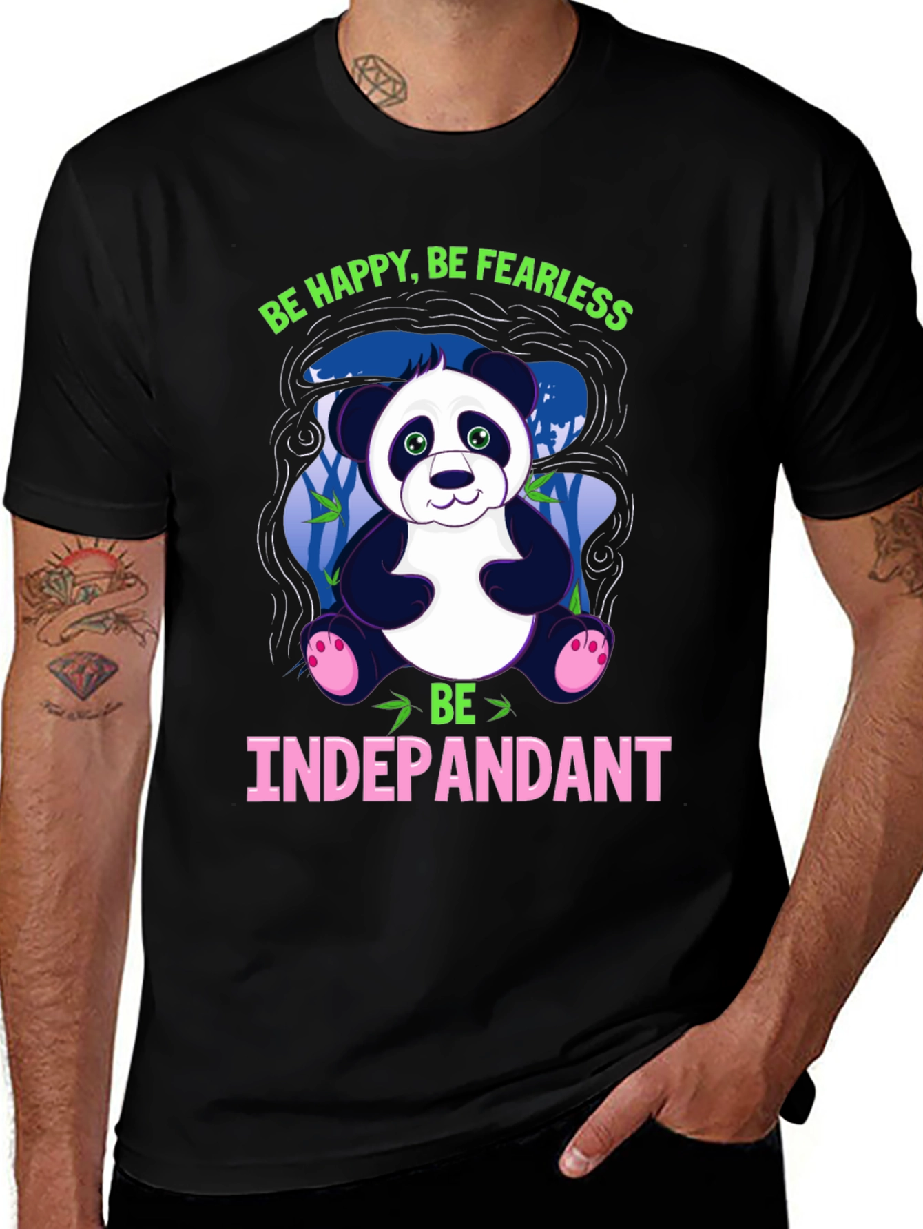 Variant 12 of Be Happy Fearless Panda Black T-Shirt