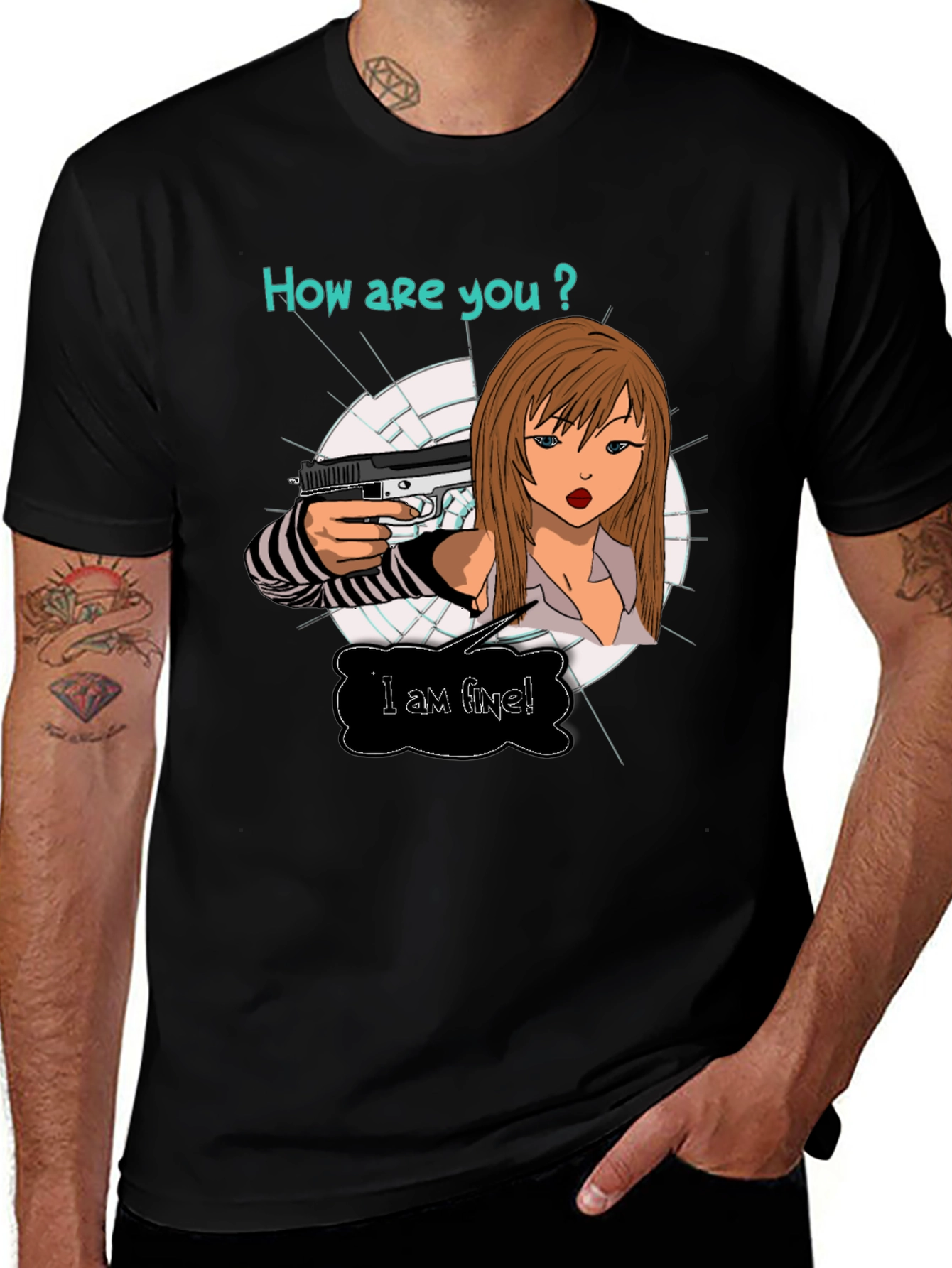 Variant 12 of Edgy T-Shirt: "How are you?" Graphic Print