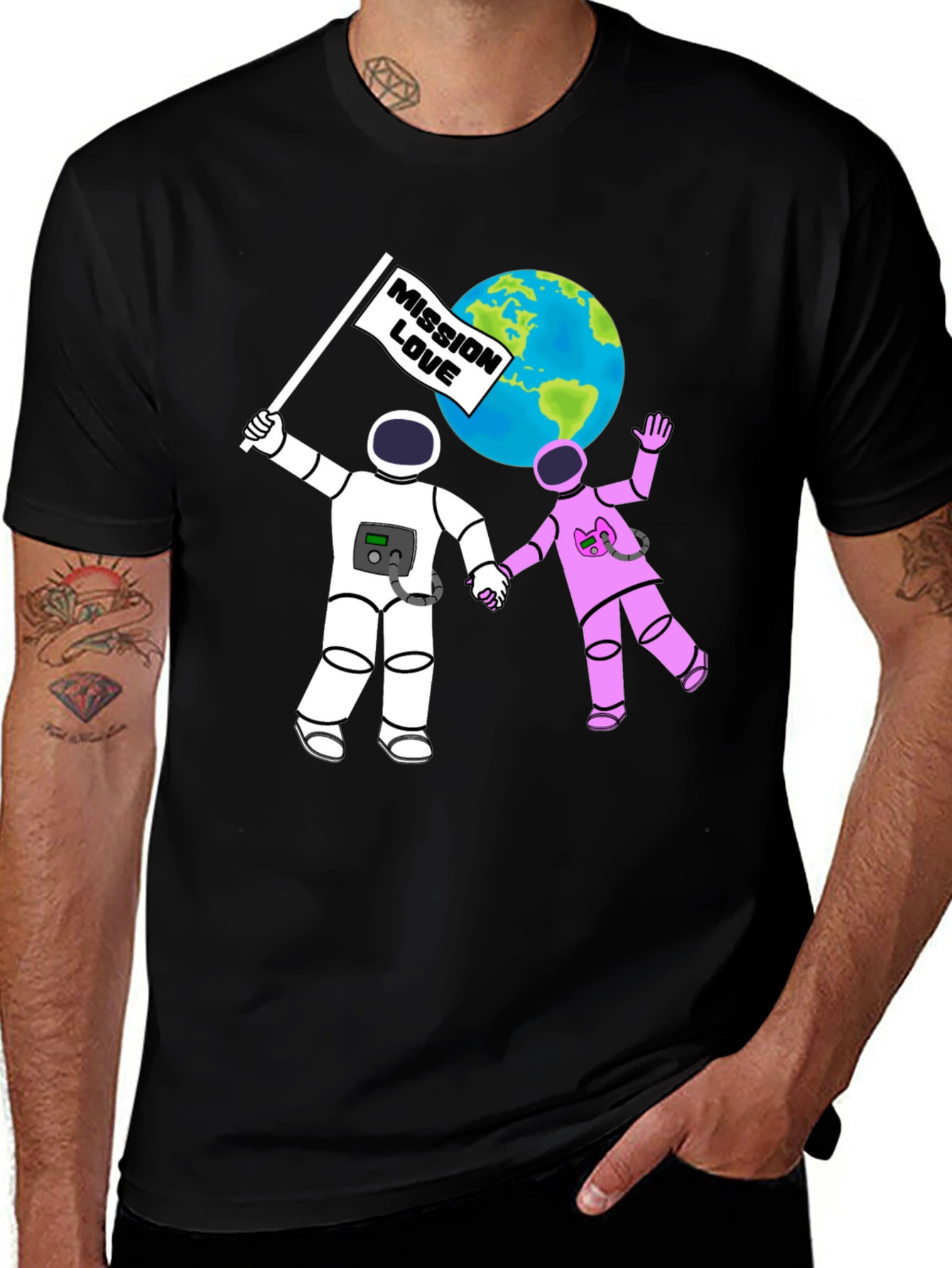 Variant 29 of Mission Love T-Shirt - Astronauts Holding Hands in Space!
