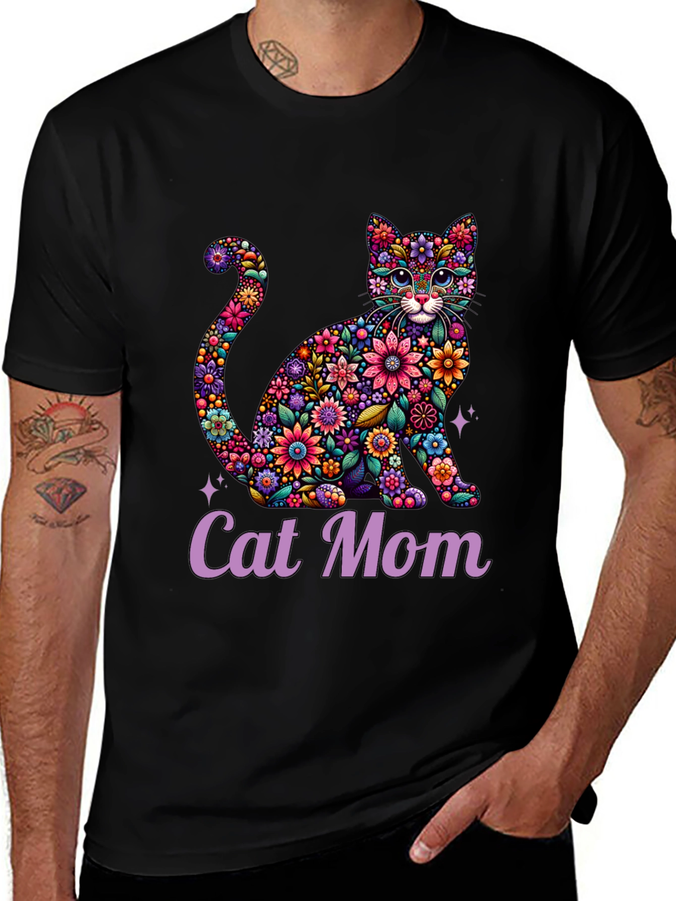 Variant 17 of Floral Cat Mom T-Shirt - Unique Design