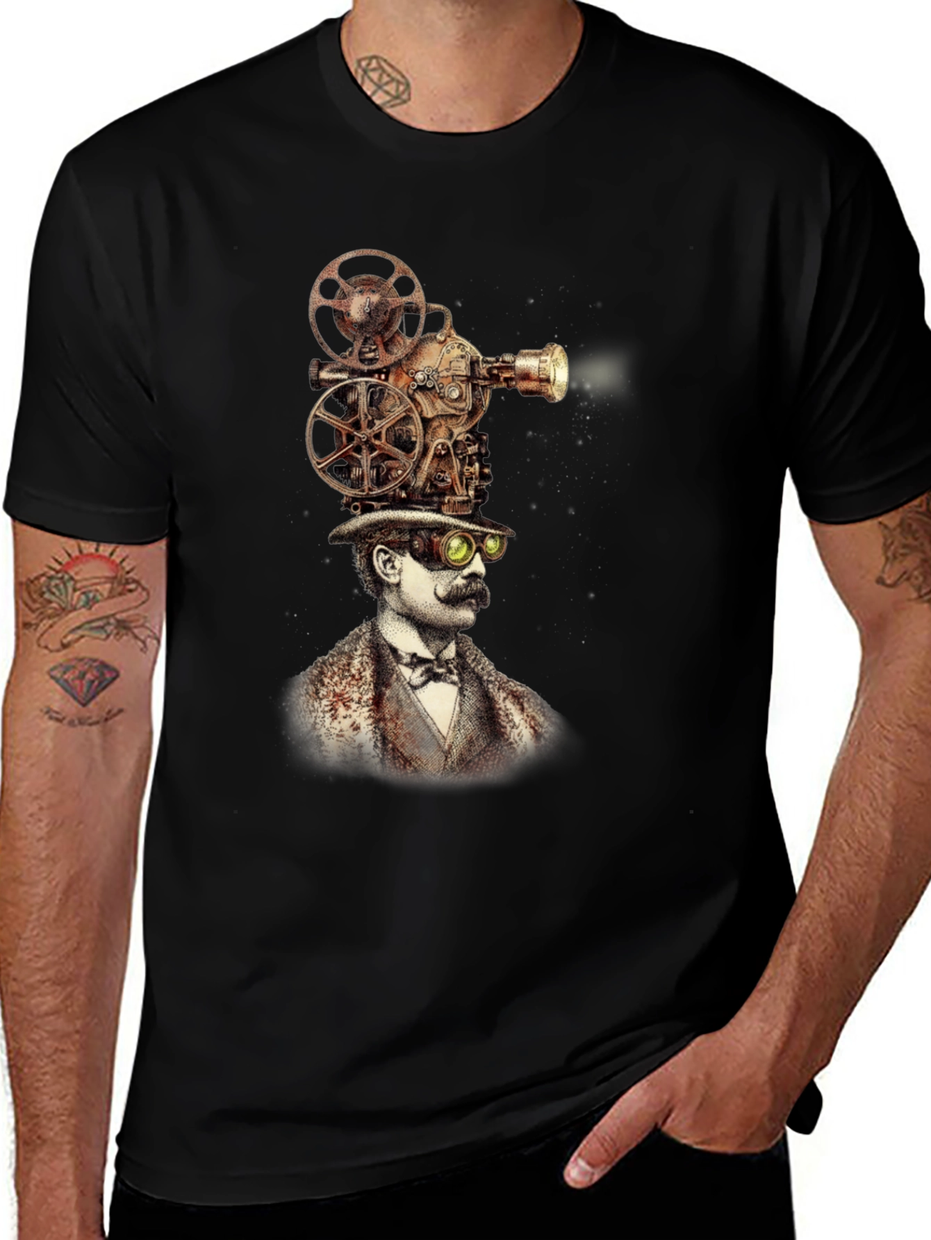 Variant 10 of Steampunk Projector Head Black T-Shirt